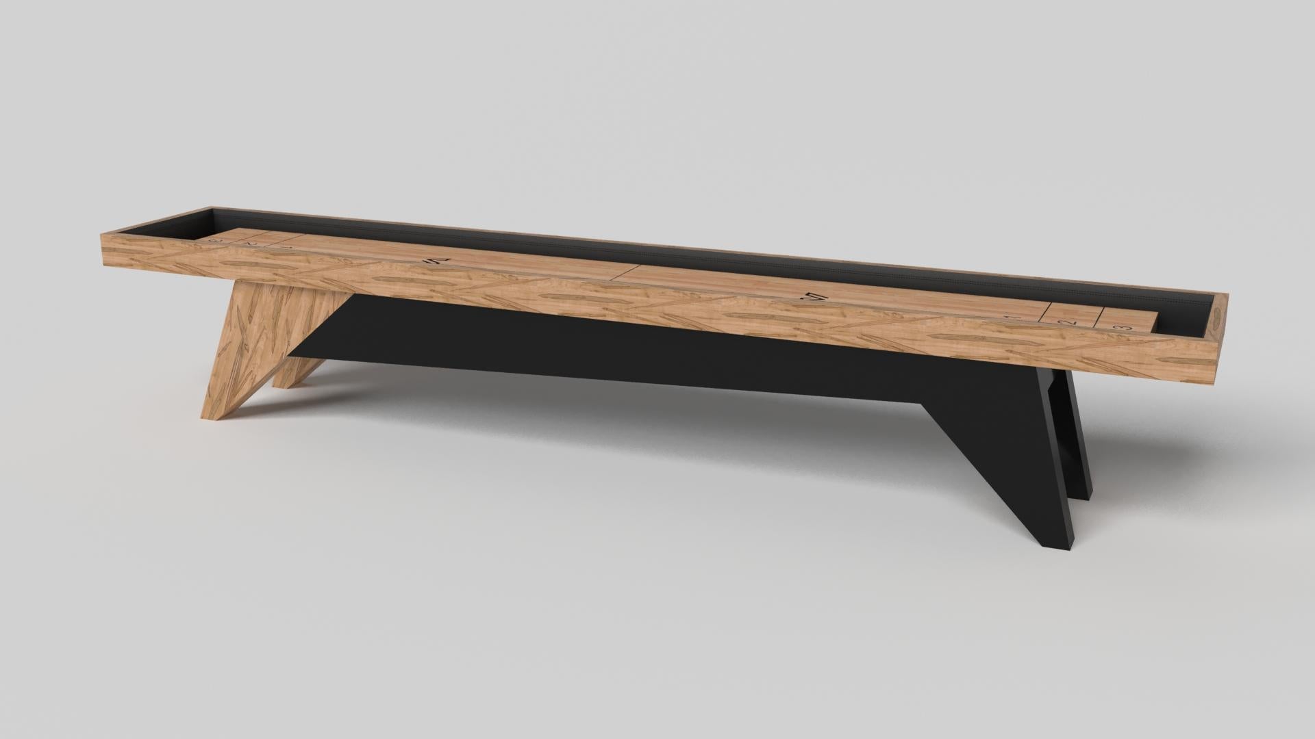 Simple yet sophisticated, the Mantis shuffleboard table puts a fresh, modern spin on a classic four-legged design. Sharp angles and tapered legs provide sleek stability.

Size:

12 Foot - 144”X32”X34”
Playing Area Of 128”X20”