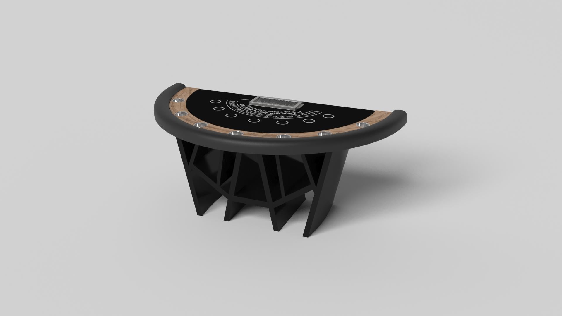 With a combination of acute angles, smooth lines, and geometric configurations, the Maze blackjack table in brushed aluminum is characterized by a labyrinth-inspired base with a mystifying motif. Beautifully detailed with a casino-grade top for game