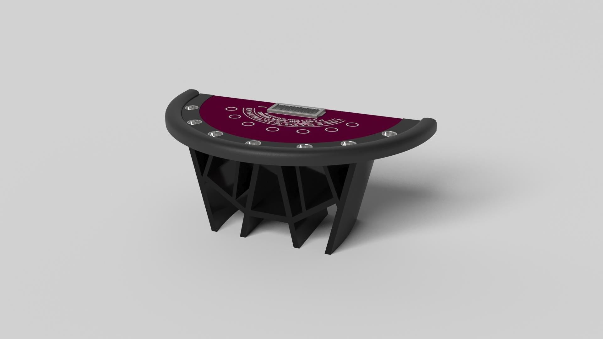 With a combination of acute angles, smooth lines, and geometric configurations, the Maze blackjack table in brushed aluminum is characterized by a labyrinth-inspired base with a mystifying motif. Beautifully detailed with a casino-grade top for game