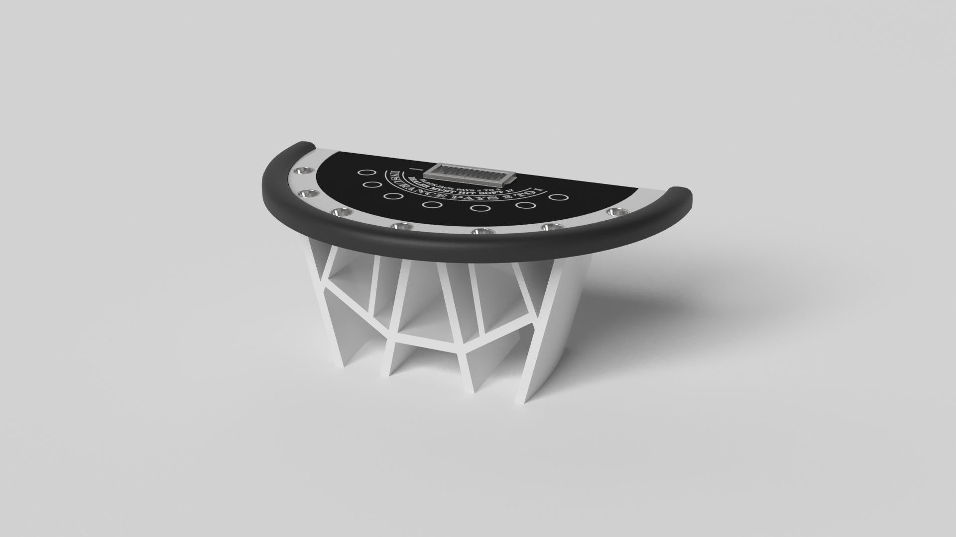 With a combination of acute angles, smooth lines, and geometric configurations, the Maze blackjack table in brushed aluminum is characterized by a labyrinth-inspired base with a mystifying motif. Beautifully detailed with a casino-grade top for game