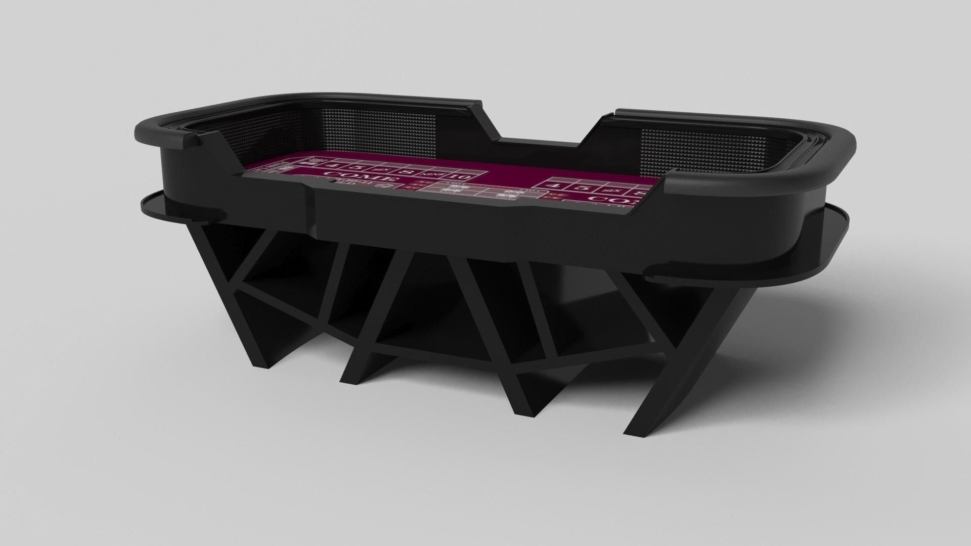 Combinant angles aigus, lignes douces et configurations géométriques, la table de craps Maze en noyer se caractérise par une base inspirée d'un labyrinthe au motif mystificateur. Magnifiquement détaillée avec un plateau professionnel pour un jeu