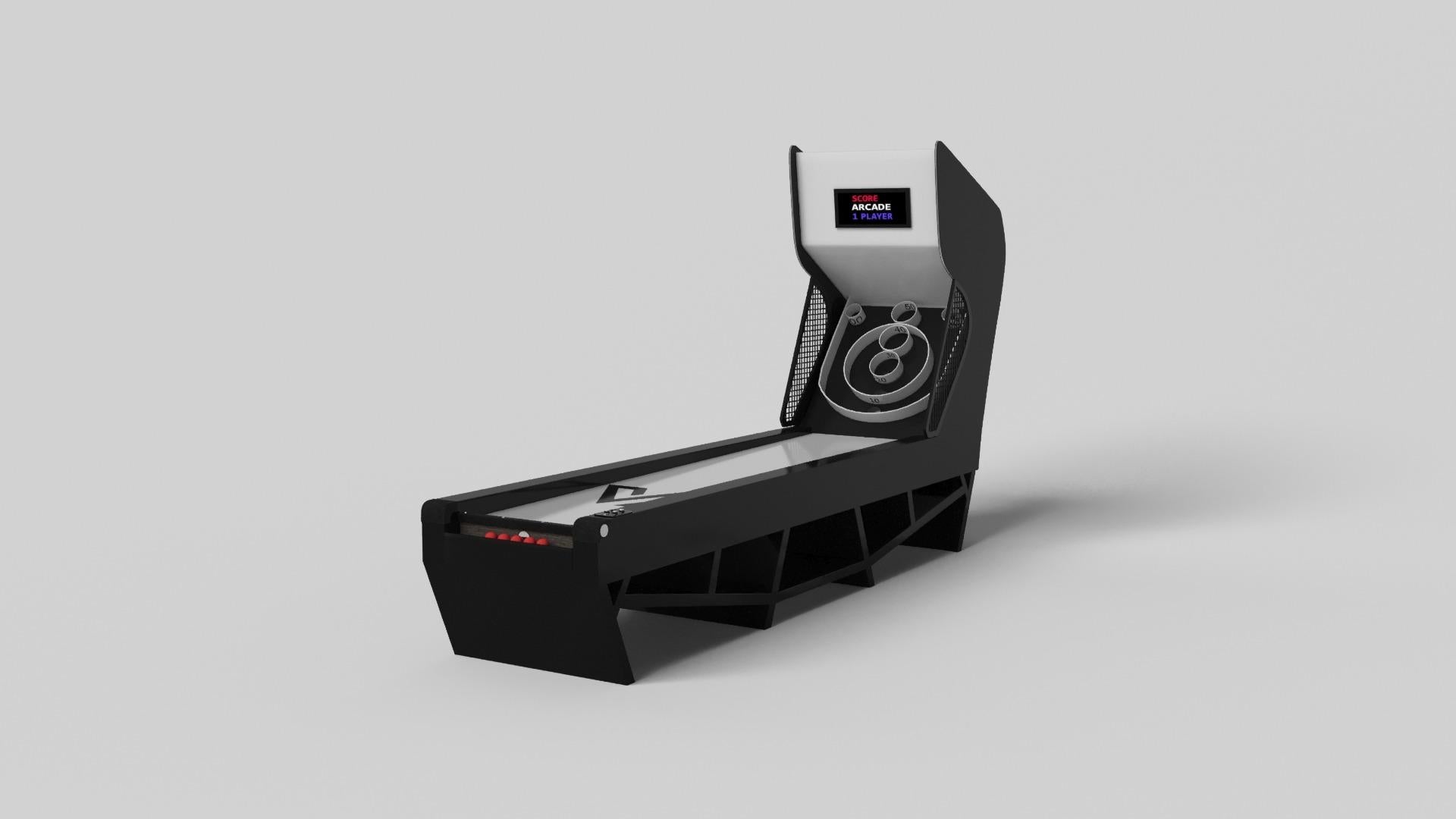 With a combination of acute angles, smooth lines, and geometric configurations, the Maze skeeball game is characterized by a labyrinth-inspired base with a mystifying motif. Detailed with built-in digital components, this luxury wood game exudes