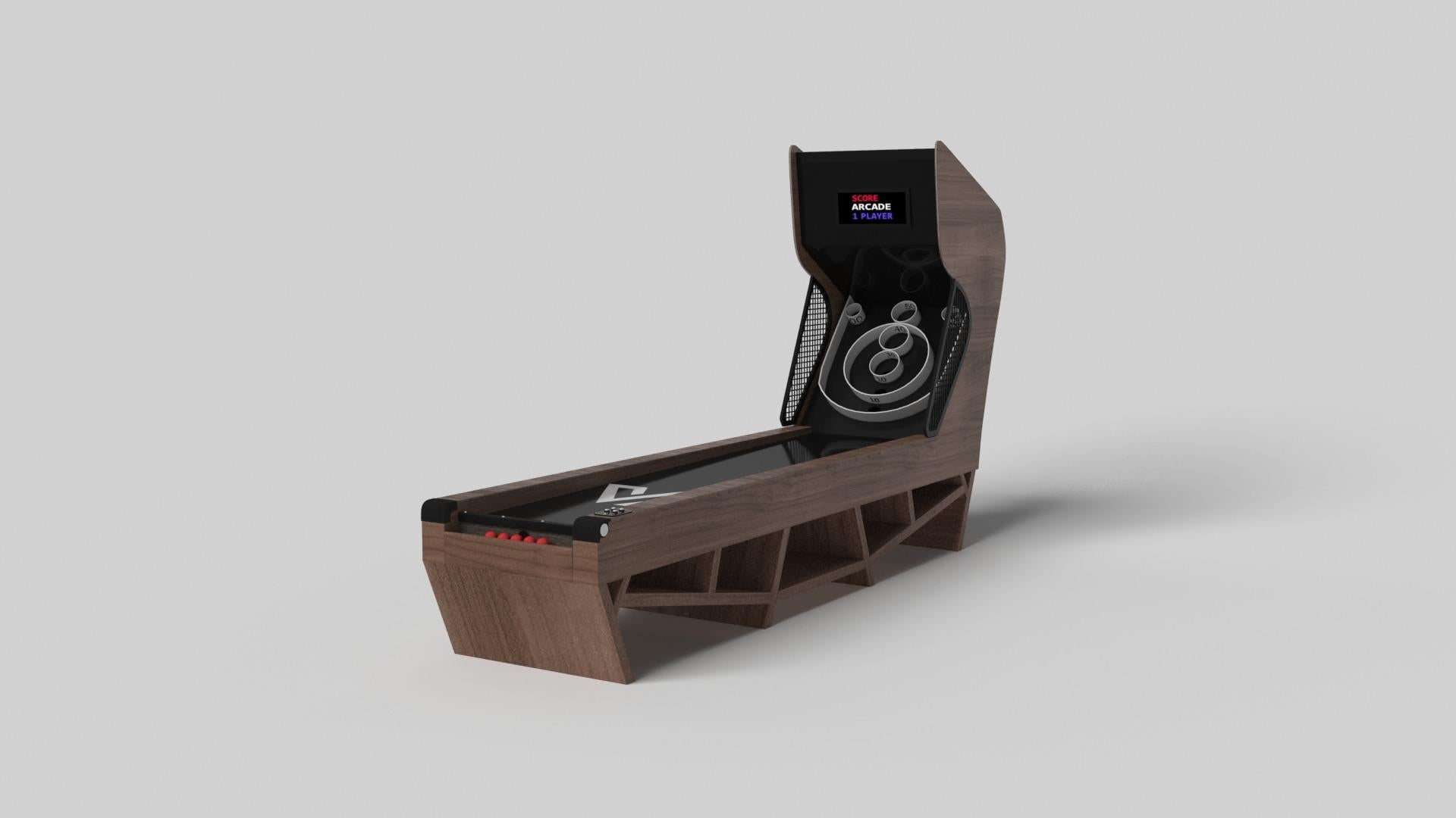 Avec une combinaison d'angles aigus, de lignes douces et de configurations géométriques, le jeu de skeeball Maze se caractérise par une base inspirée d'un labyrinthe avec un motif mystificateur. Doté de composants numériques intégrés, ce jeu de luxe
