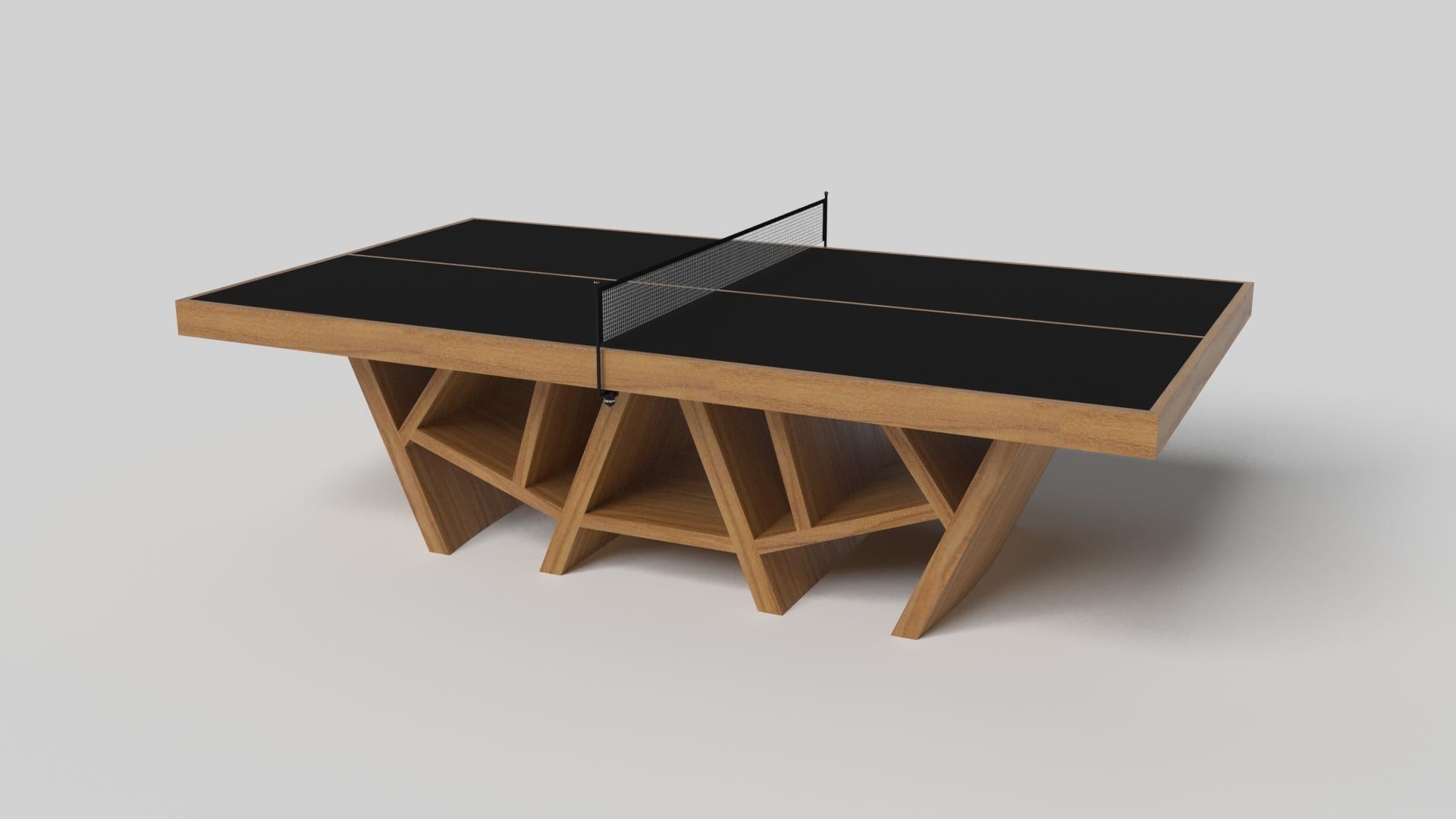 With a combination of acute angles, smooth lines, and geometric configurations, the Maze table tennis table in walnut is characterized by a labyrinth-inspired base with a mystifying motif. Beautifully detailed with a smooth black top for game play,