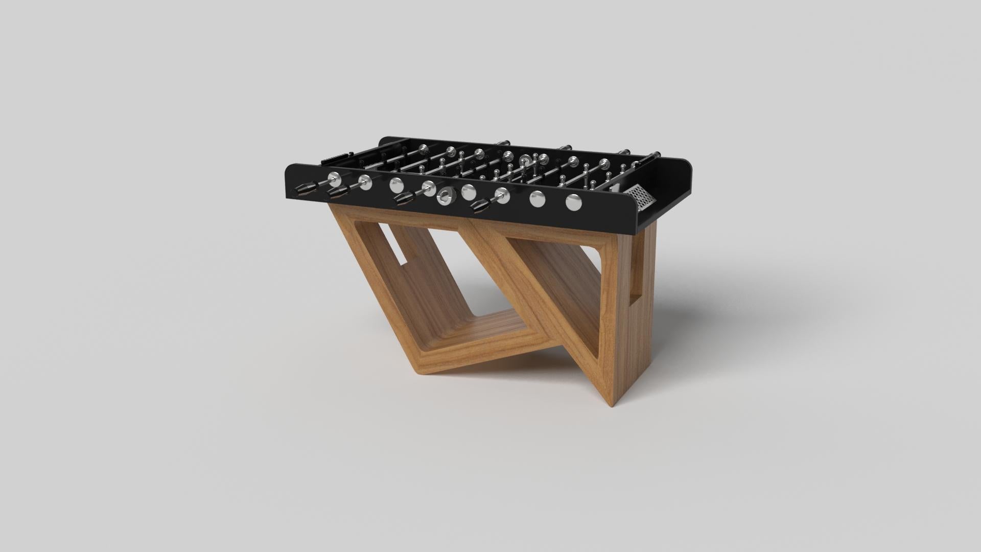 S'inspirant de la beauté des formes géométriques, le baby-foot Rumba en aluminium brossé se caractérise par une série de formes creuses et solides qui forment une base asymétrique décalée. Dotée d'un plateau à haute capacité d'action pour un jeu