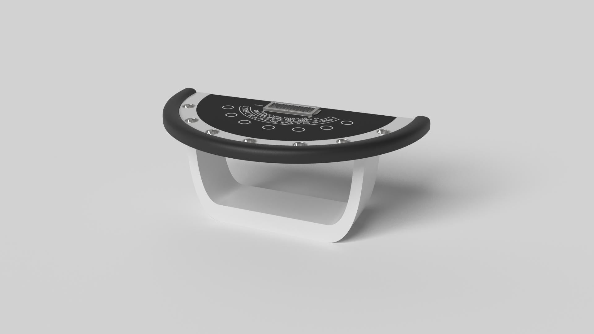 Handcrafted with intricate accents and a precision-carved curved base, the Sid blackjack table in black encompasses a series of smooth edges, distinctive details, and unconventional elements in one unique expression of luxury design. Built by hand