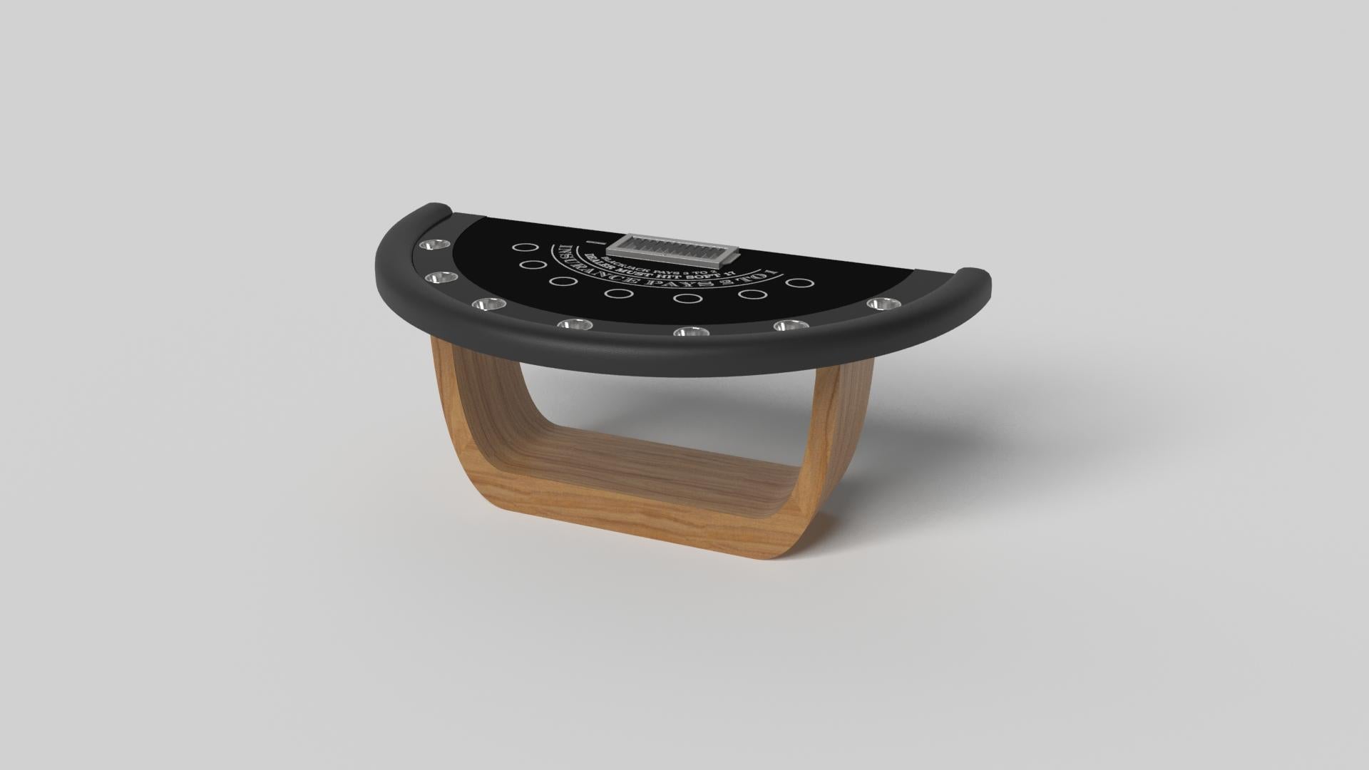 Handcrafted with intricate accents and a precision-carved curved base, the Sid blackjack table in black encompasses a series of smooth edges, distinctive details, and unconventional elements in one unique expression of luxury design. Built by hand