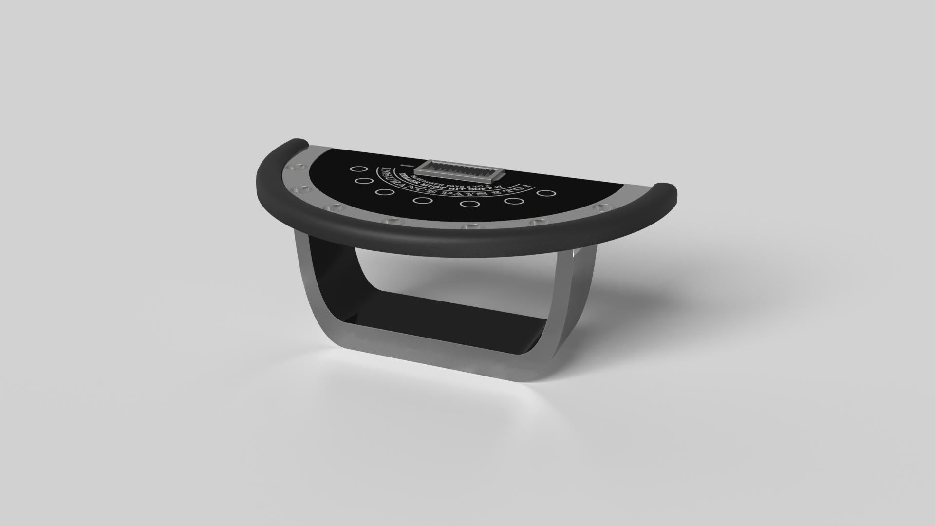 Handcrafted with intricate accents and a precision-carved curved base, the Sid blackjack table in black encompasses a series of smooth edges, distinctive details, and unconventional elements in one unique expression of luxury design. Built by hand