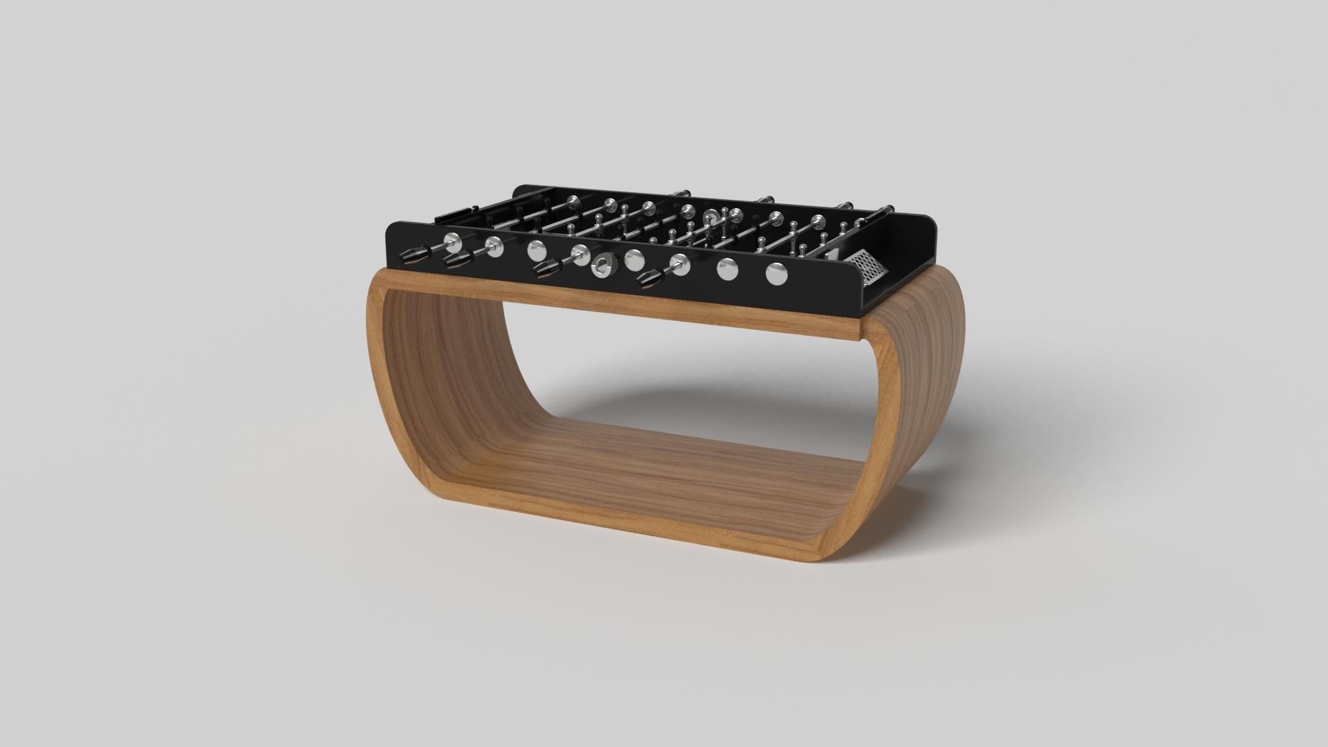 Handcrafted with intricate accents and a precision-carved curved base, the Sid foosball table in black encompasses a series of smooth edges, distinctive details, and unconventional elements in one unique expression of luxury design. Built by hand