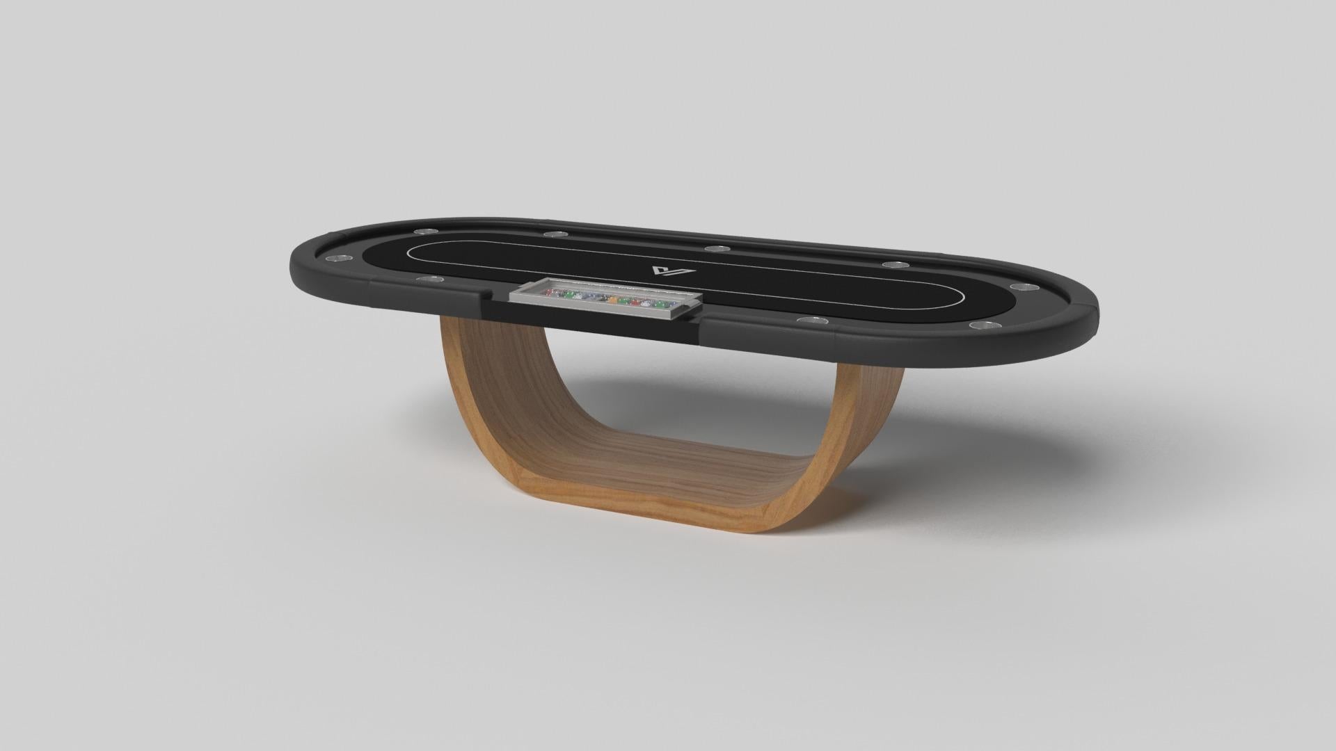 Handcrafted with intricate accents and a precision-carved curved base, the Sid poker table in black encompasses a series of smooth edges, distinctive details, and unconventional elements in one unique expression of luxury design. Built by hand from