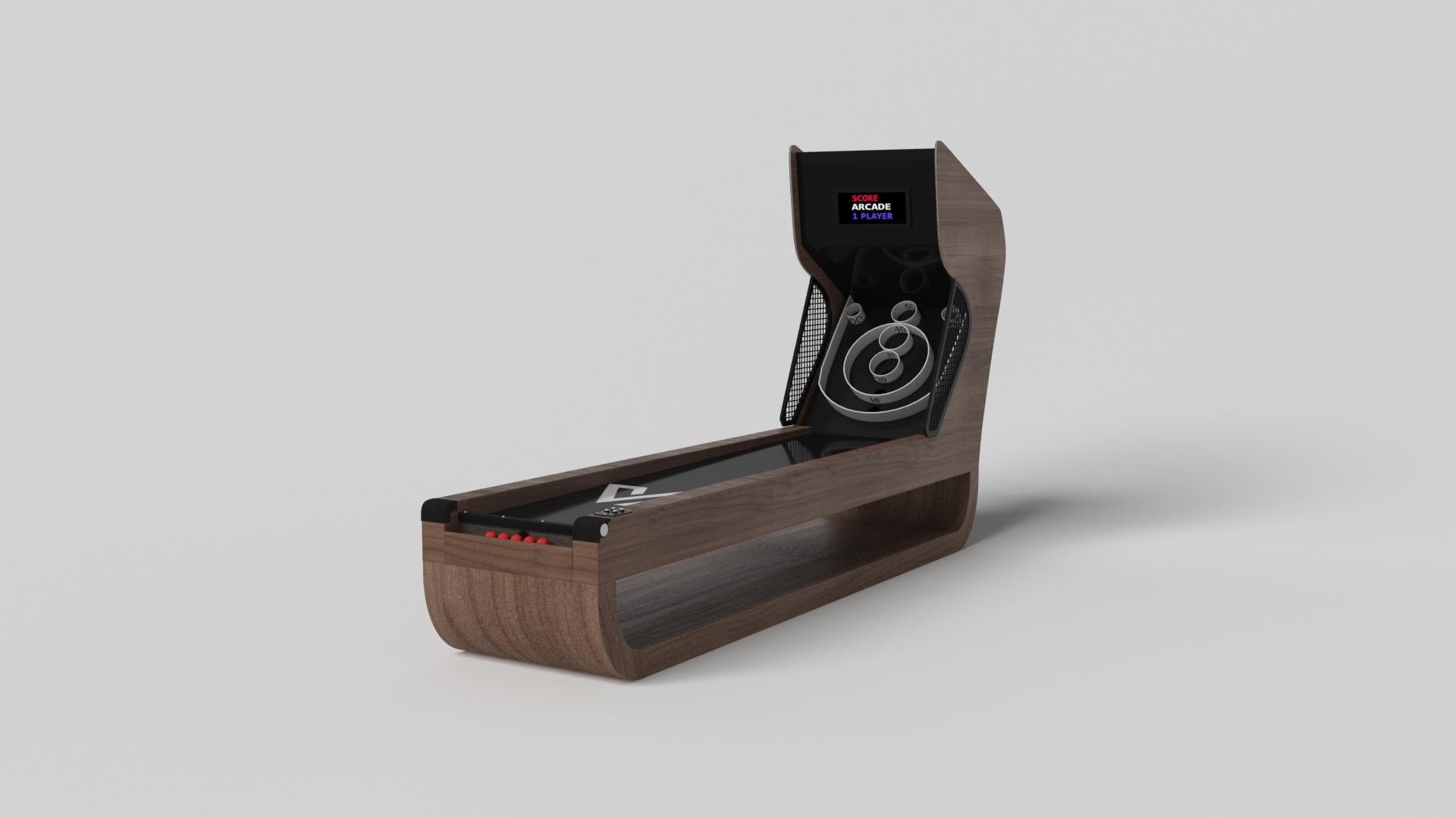 Fabriqué à la main avec des accents complexes et une base incurvée taillée avec précision, le jeu de skeeball Sid englobe une série de bords lisses, de détails distinctifs et d'éléments non conventionnels dans une expression unique du design de