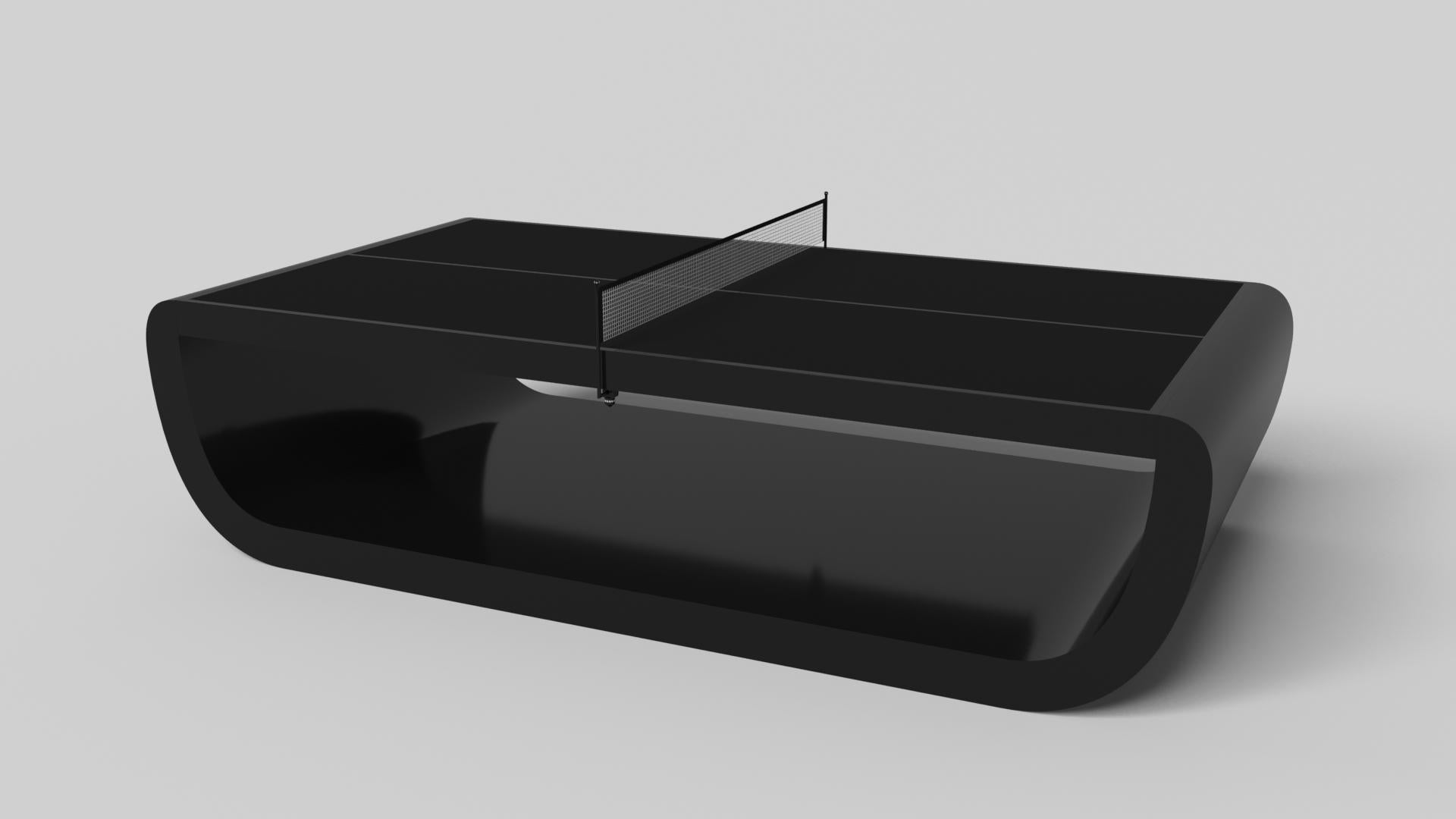 Handcrafted with intricate accents and a precision-carved curved base, the Sid table tennis table in black encompasses a series of smooth edges, distinctive details, and unconventional elements in one unique expression of luxury design. Built by