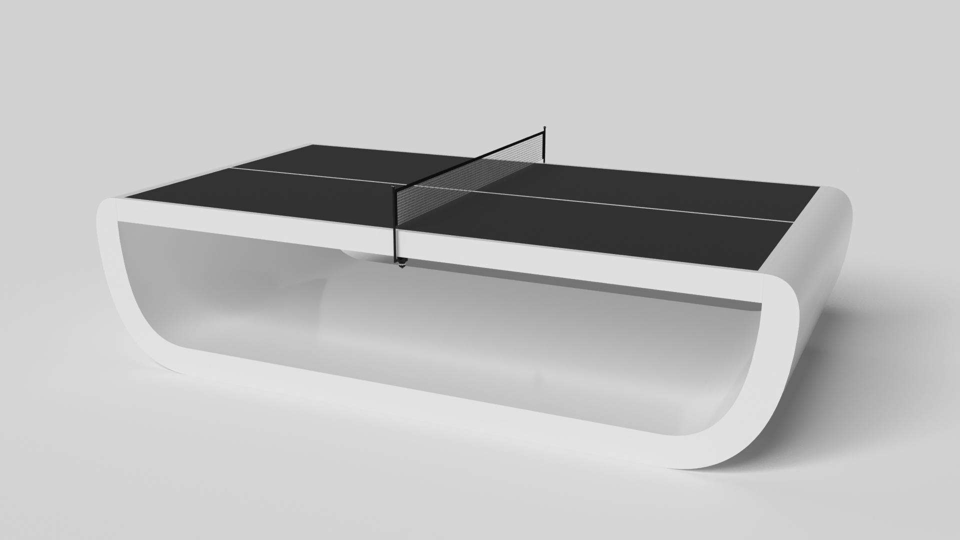 Handcrafted with intricate accents and a precision-carved curved base, the Sid table tennis table in black encompasses a series of smooth edges, distinctive details, and unconventional elements in one unique expression of luxury design. Built by