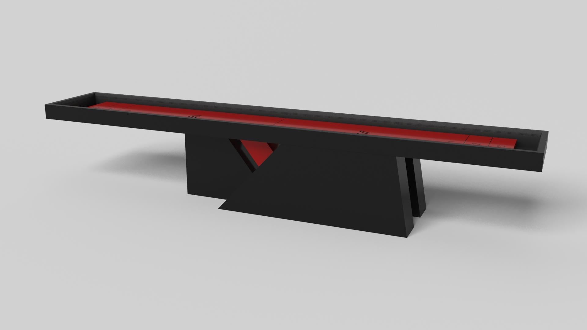 An asymmetric base creates a free-floating silhouette, making the Stilt shuffleboard table in chrome with walnut a compelling, contemporary addition to the modern home. Crafted from durable metal with solid walnut wood accents, this luxury