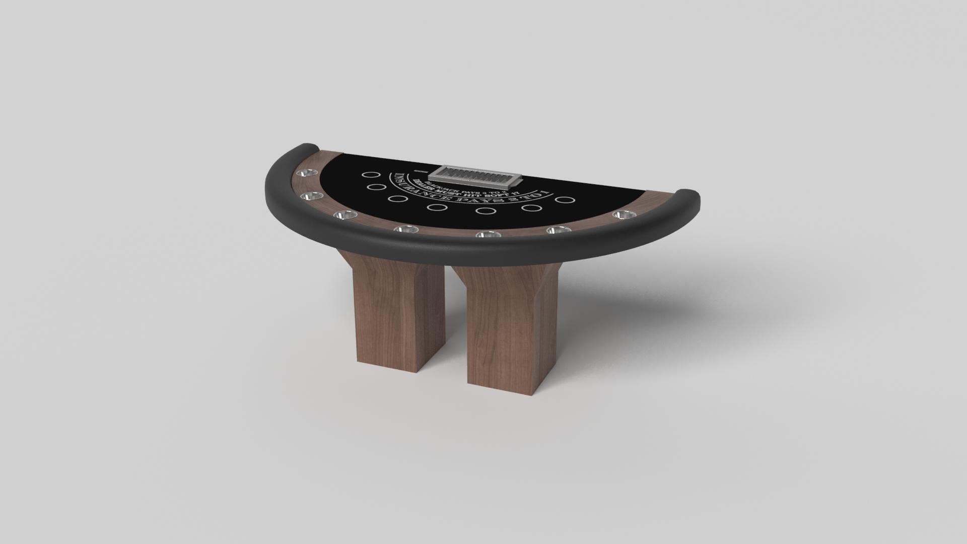 Minimalistisches Design trifft beim Trestle Blackjack-Tisch auf opulente Eleganz. Dieser moderne Tisch ist mit einer professionellen Oberfläche für endloses Spiel ausgestattet und wurde fachmännisch hergestellt. Die quadratischen Blockbeine