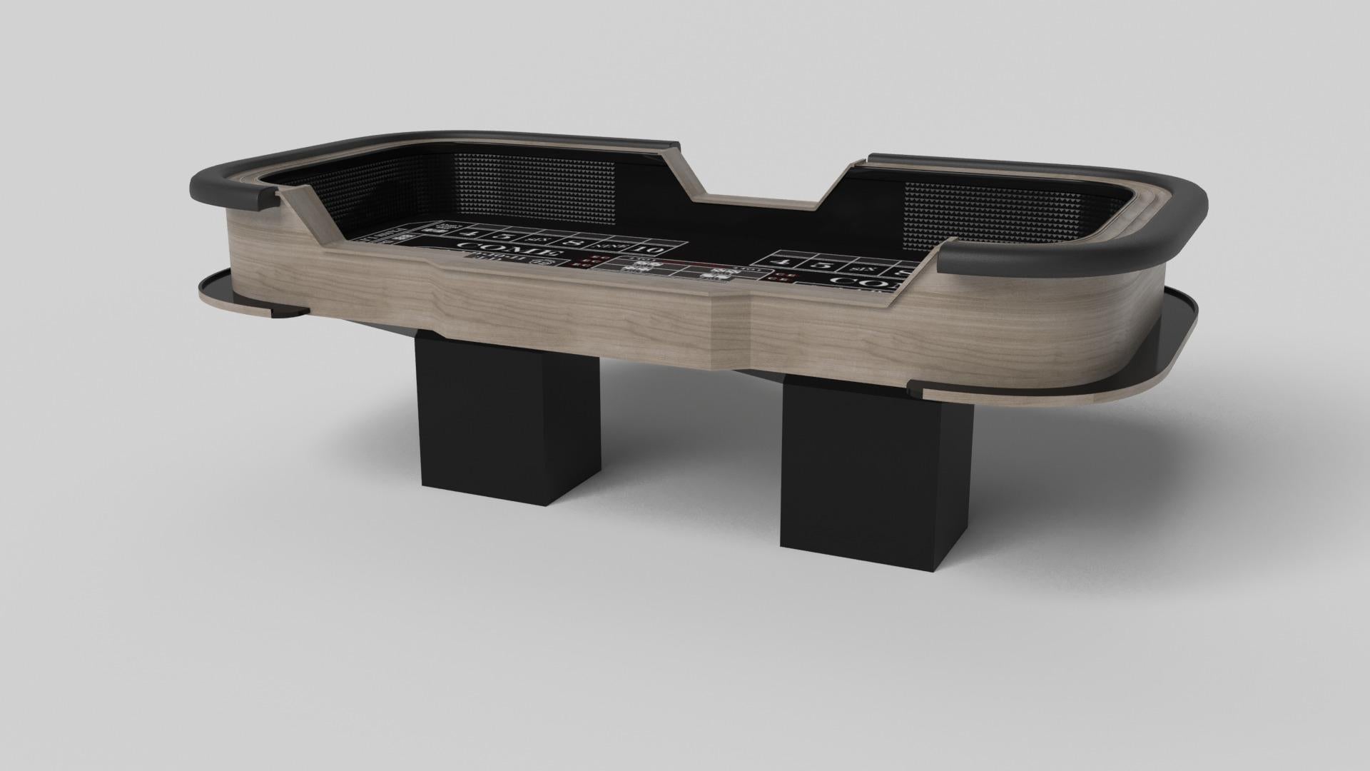 Minimalist design meets opulent elegance in the Trestle craps table. Detailed with a professional surface for endless game play, this contemporary table is expertly crafted. Square block legs give it a stark, geometric look that contributes to its