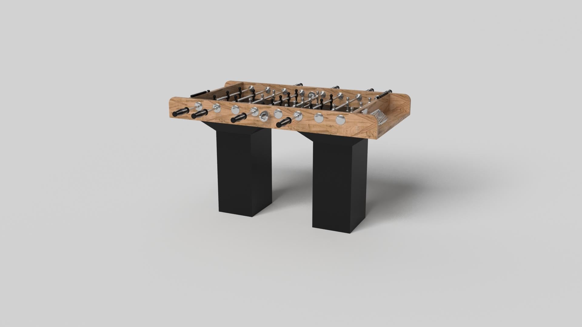 Minimalist design meets opulent elegance in the Trestle foosball table. Detailed with a professional surface for endless game play, this contemporary table is expertly crafted. Square block legs give it a stark, geometric look that contributes to