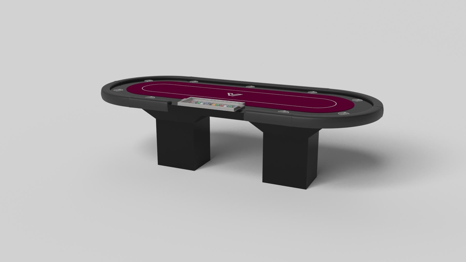 Minimalist design meets opulent elegance in the Trestle poker table. Detailed with a professional surface for endless game play, this contemporary table is expertly crafted. Square block legs give it a stark, geometric look that contributes to its