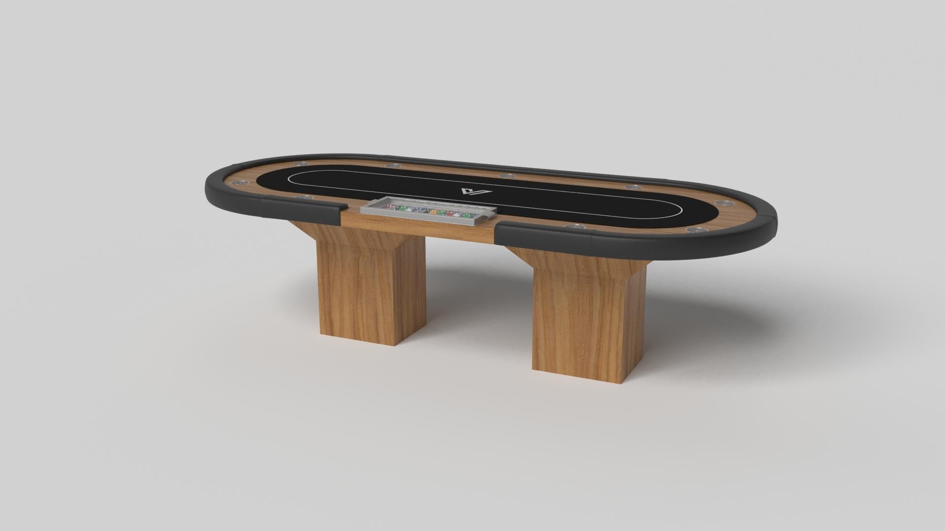 Minimalistisches Design trifft beim Trestle-Pokertisch auf opulente Eleganz. Dieser moderne Tisch ist mit einer professionellen Oberfläche für endloses Spiel ausgestattet und wurde fachmännisch hergestellt. Die quadratischen Blockbeine verleihen ihm