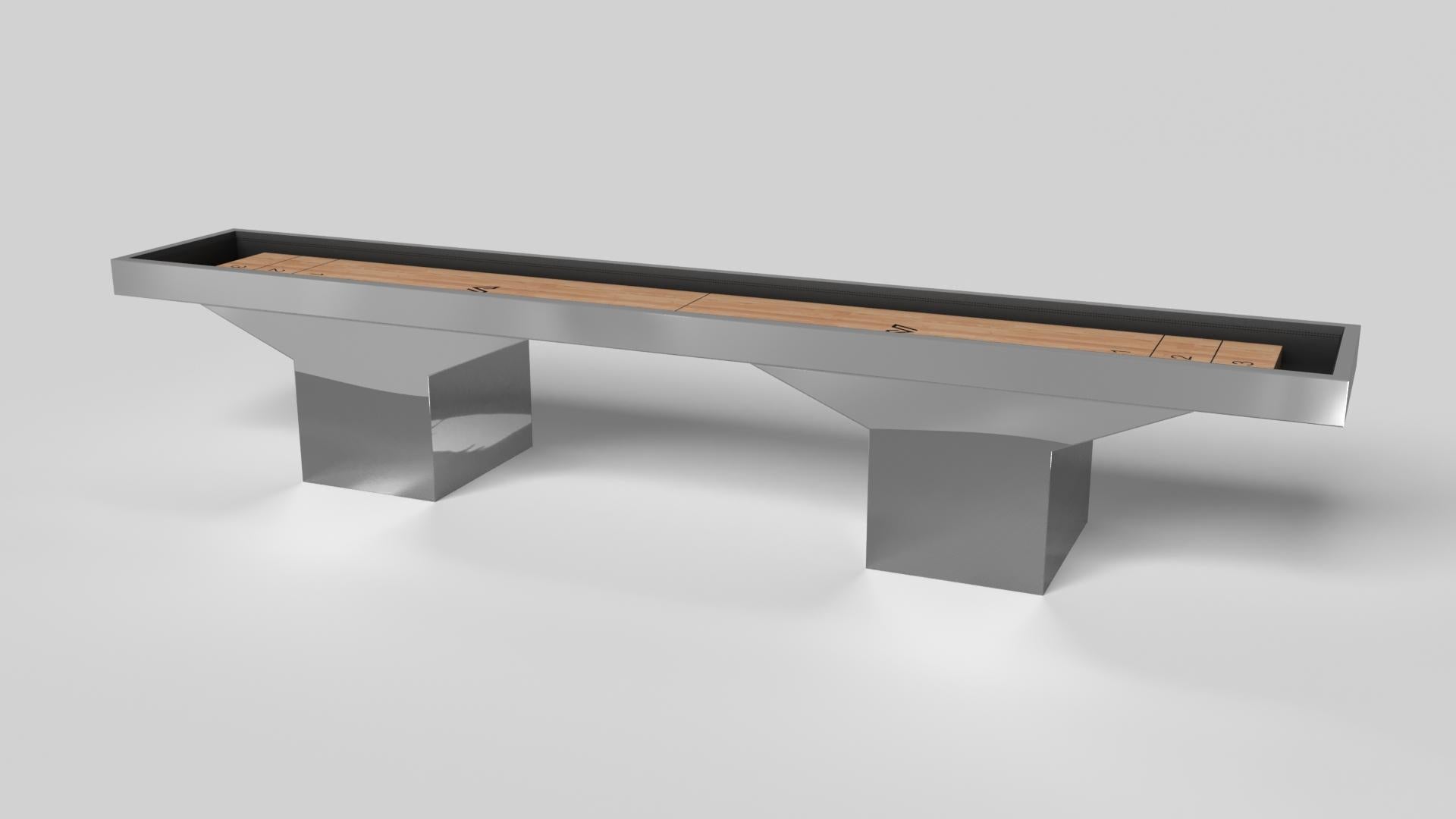 Minimalist design meets opulent elegance in the Trestle shuffleboard table. Detailed with a professional surface for endless game play, this contemporary table is expertly crafted. Square block legs give it a stark, geometric look that contributes