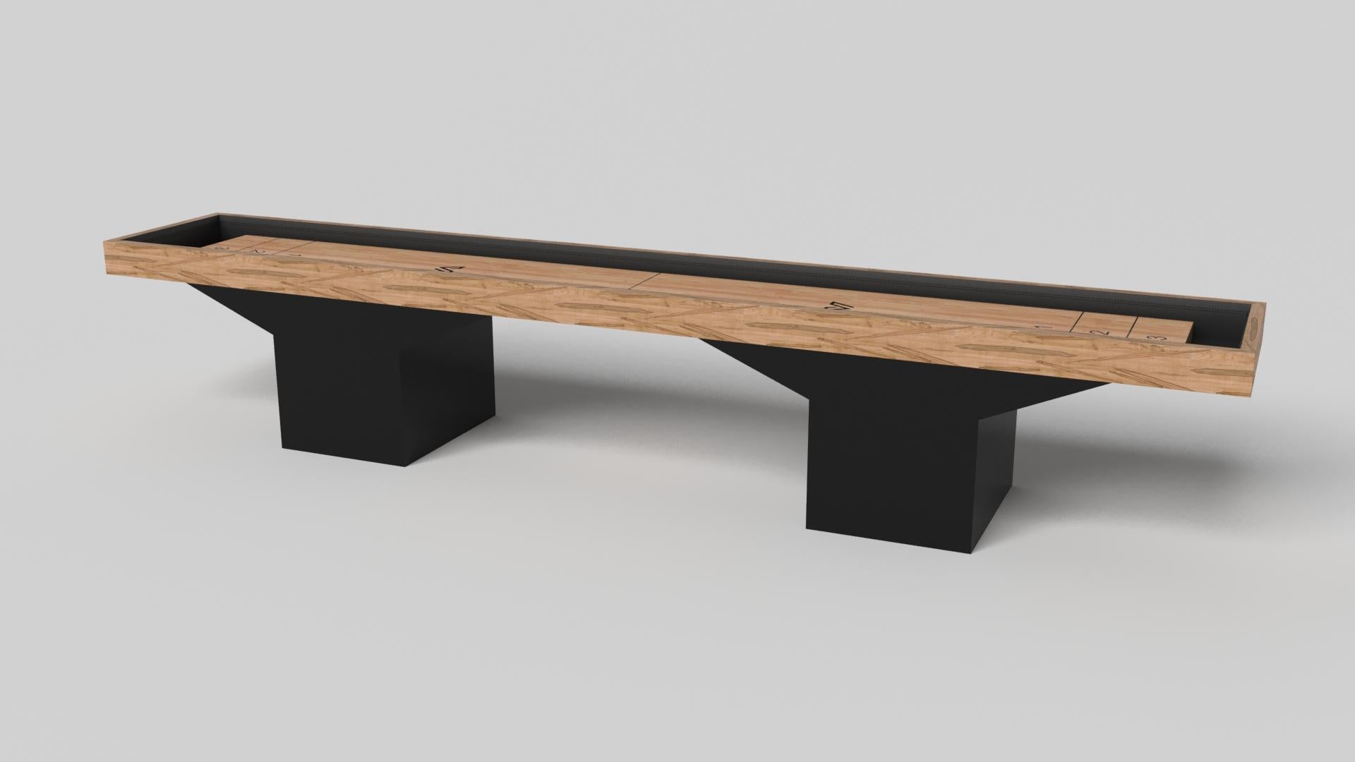 Minimalist design meets opulent elegance in the Trestle shuffleboard table. Detailed with a professional surface for endless game play, this contemporary table is expertly crafted. Square block legs give it a stark, geometric look that contributes