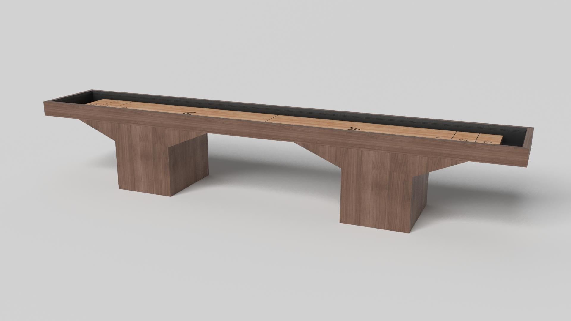 Minimalist design meets opulent elegance in the Trestle shuffleboard table. Detailed with a professional surface for endless game play, this contemporary table is expertly crafted. Square block legs give it a stark, geometric look that contributes