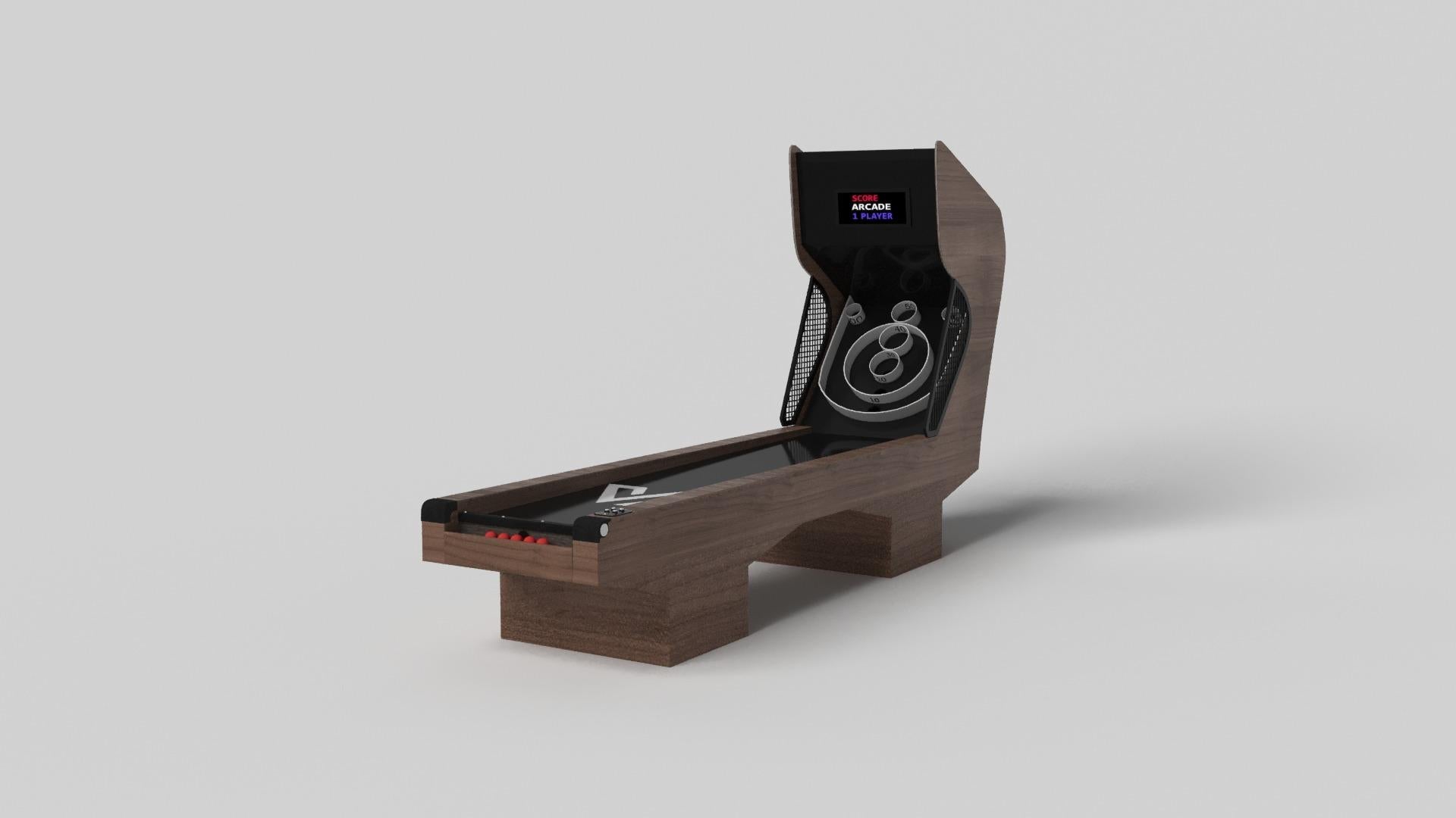 Le design minimaliste rencontre l'élégance opulente dans le jeu de skeeball Trestle. Détaillé avec des composants numériques tels que des effets sonores et des lumières LED, ce jeu contemporain est réalisé de manière experte. Les pieds carrés lui