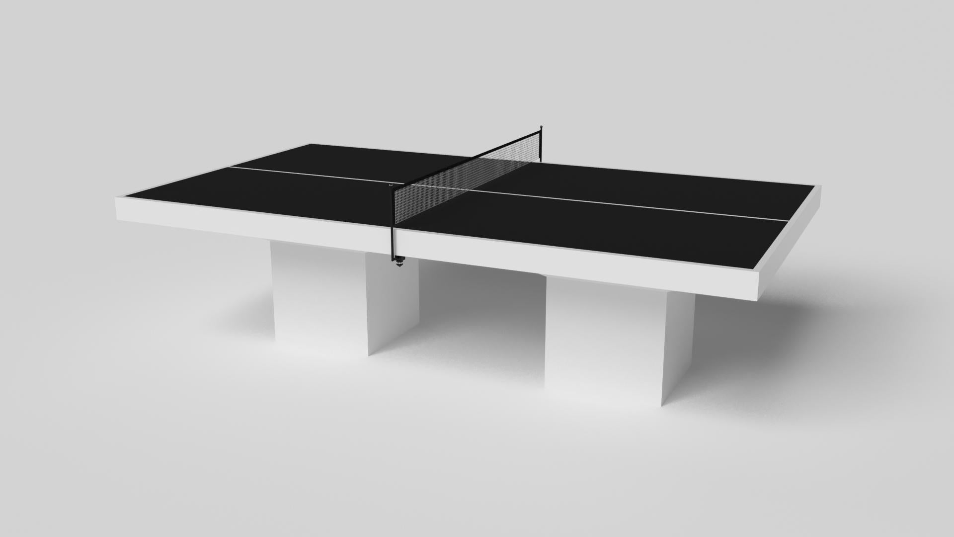 Minimalist design meets opulent elegance in the Trestle table tennis table. Detailed with a professional surface for endless game play, this contemporary table is expertly crafted. Square block legs give it a stark, geometric look that contributes