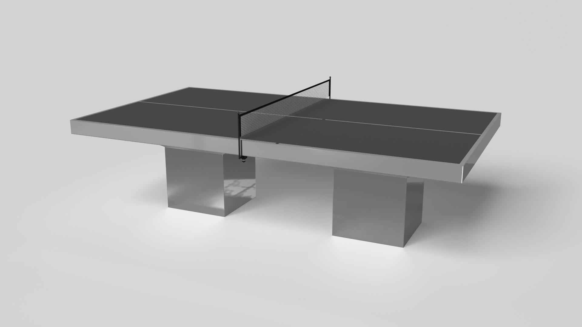 Minimalist design meets opulent elegance in the Trestle table tennis table. Detailed with a professional surface for endless game play, this contemporary table is expertly crafted. Square block legs give it a stark, geometric look that contributes
