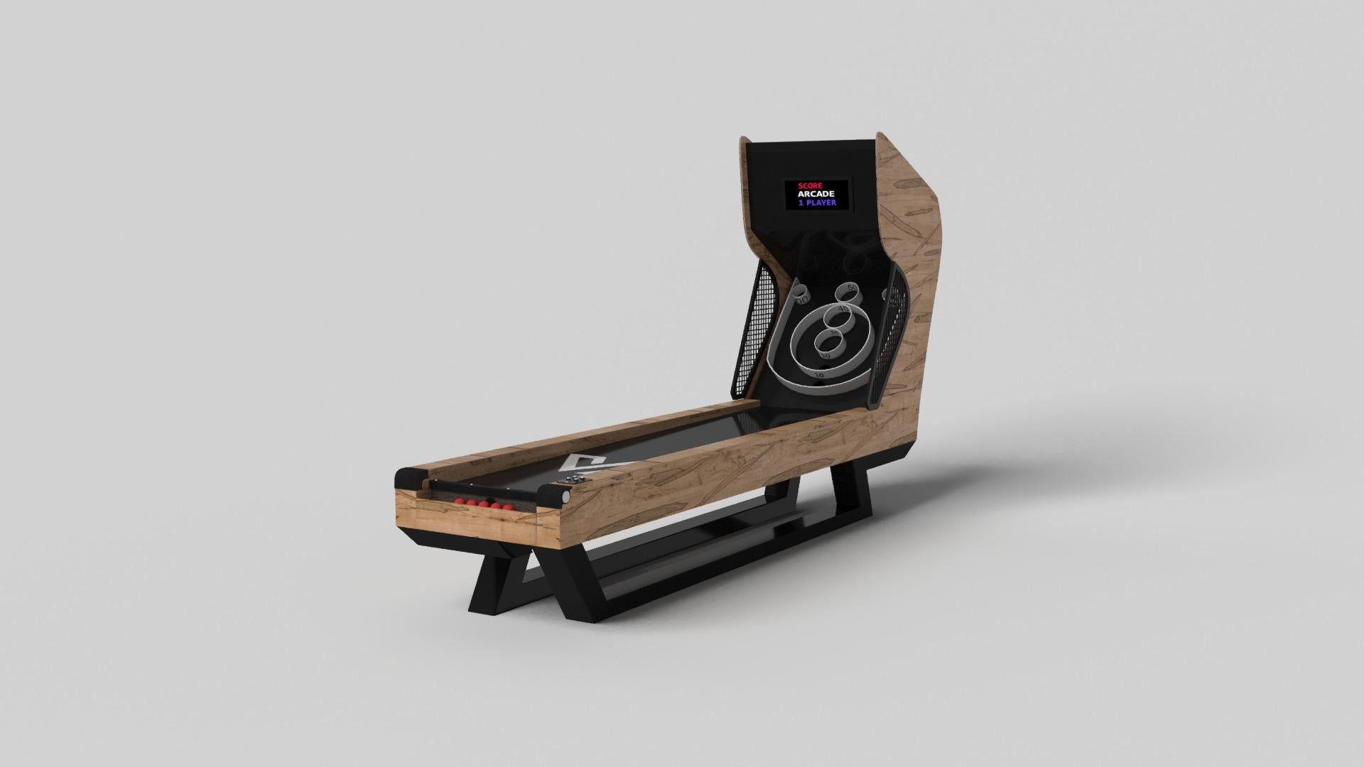 A contemporary composition of clean lines and sleek edges, the Trinity skeeball game is an elegant expression of modern design. Handcrafted and detailed with built-in digital components, this game offers statement-making style with sharp angles that