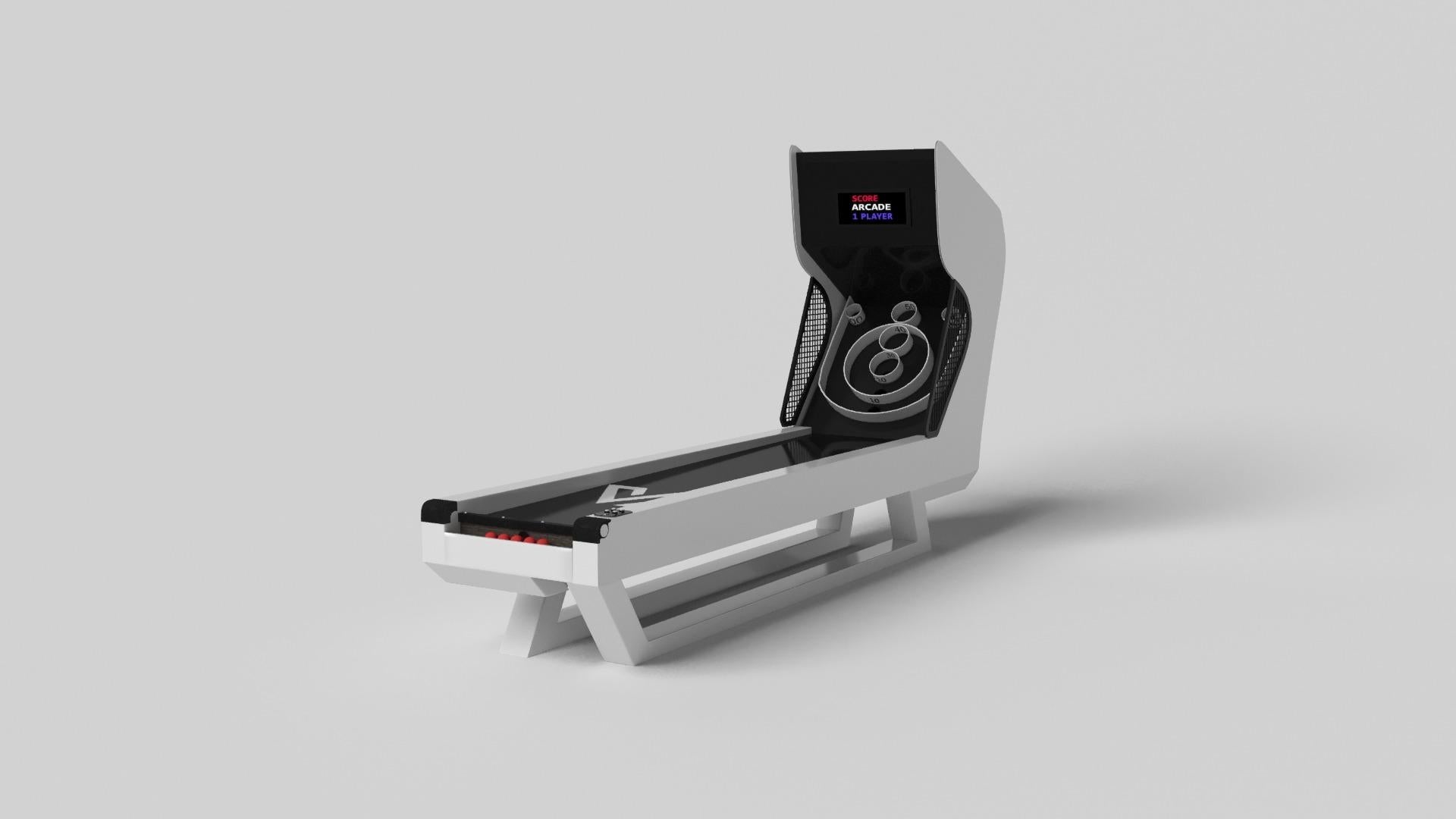 A contemporary composition of clean lines and sleek edges, the Trinity skeeball game is an elegant expression of modern design. Handcrafted and detailed with built-in digital components, this game offers statement-making style with sharp angles that