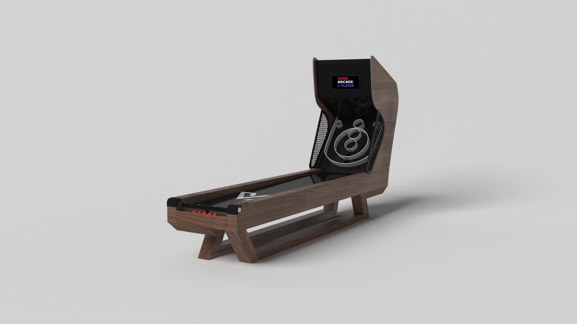 A contemporary composition of clean lines and sleek edges, the Trinity skeeball game is an elegant expression of modern design. Handcrafted and detailed with built-in digital components, this game offers statement-making style with sharp angles that