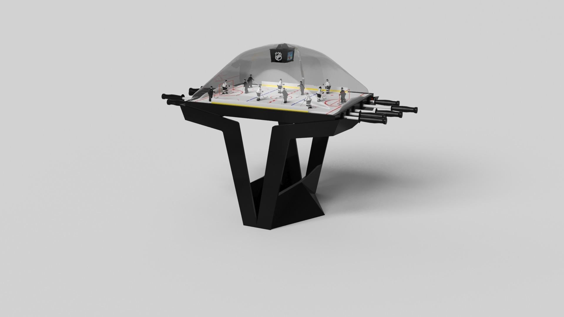 La table de hockey dôme Enzo s'inspire des angles aérodynamiques des véhicules européens haut de gamme. Conçue avec des lignes épurées en forme de V et une utilisation réfléchie de l'espace négatif, cette table affiche un esprit énergique tout en