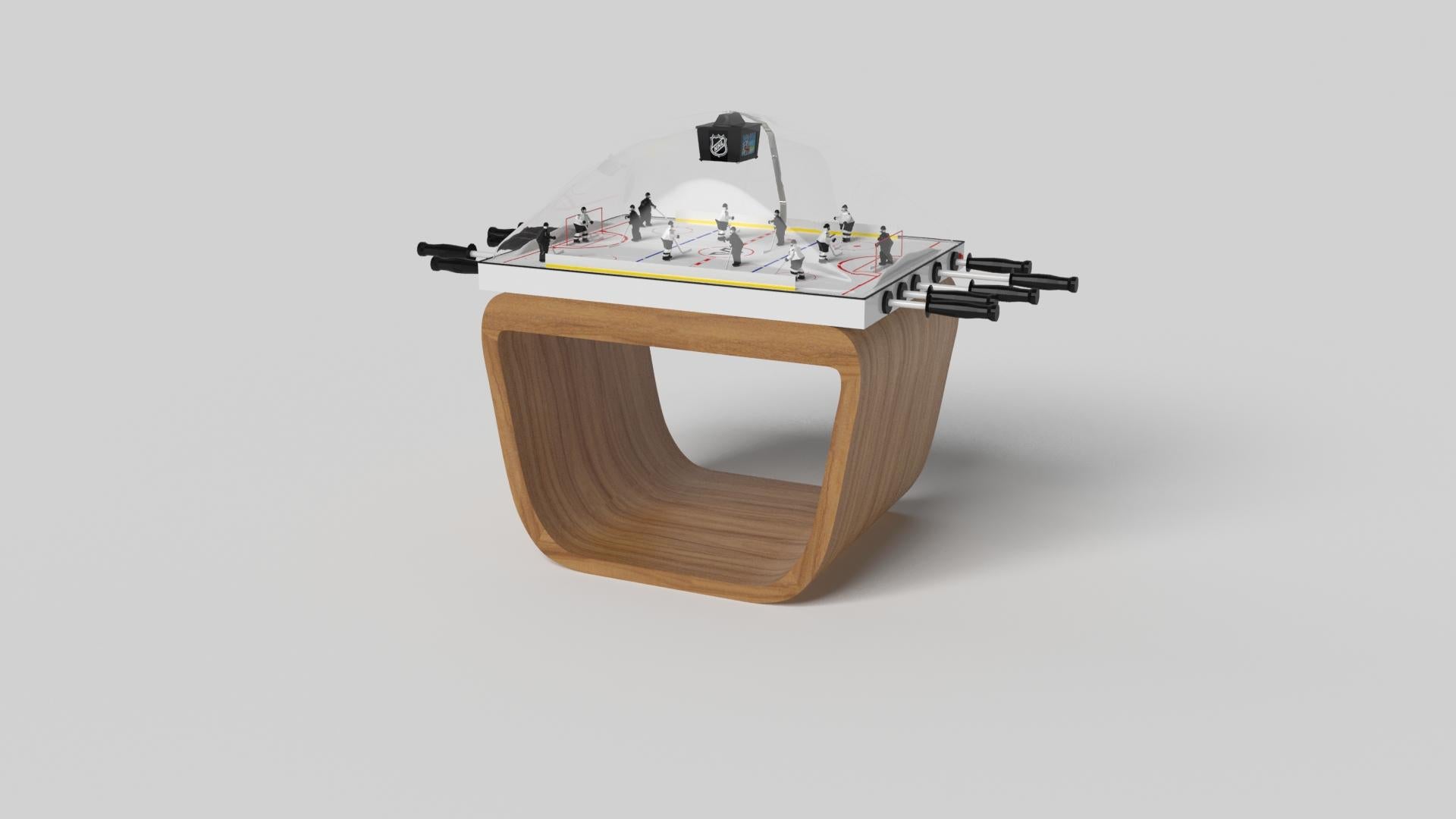 Handcrafted with intricate accents and a precision-carved curved base, the Sid dome hockey table in black encompasses a series of smooth edges, distinctive details, and unconventional elements in one unique expression of luxury design. Built by hand