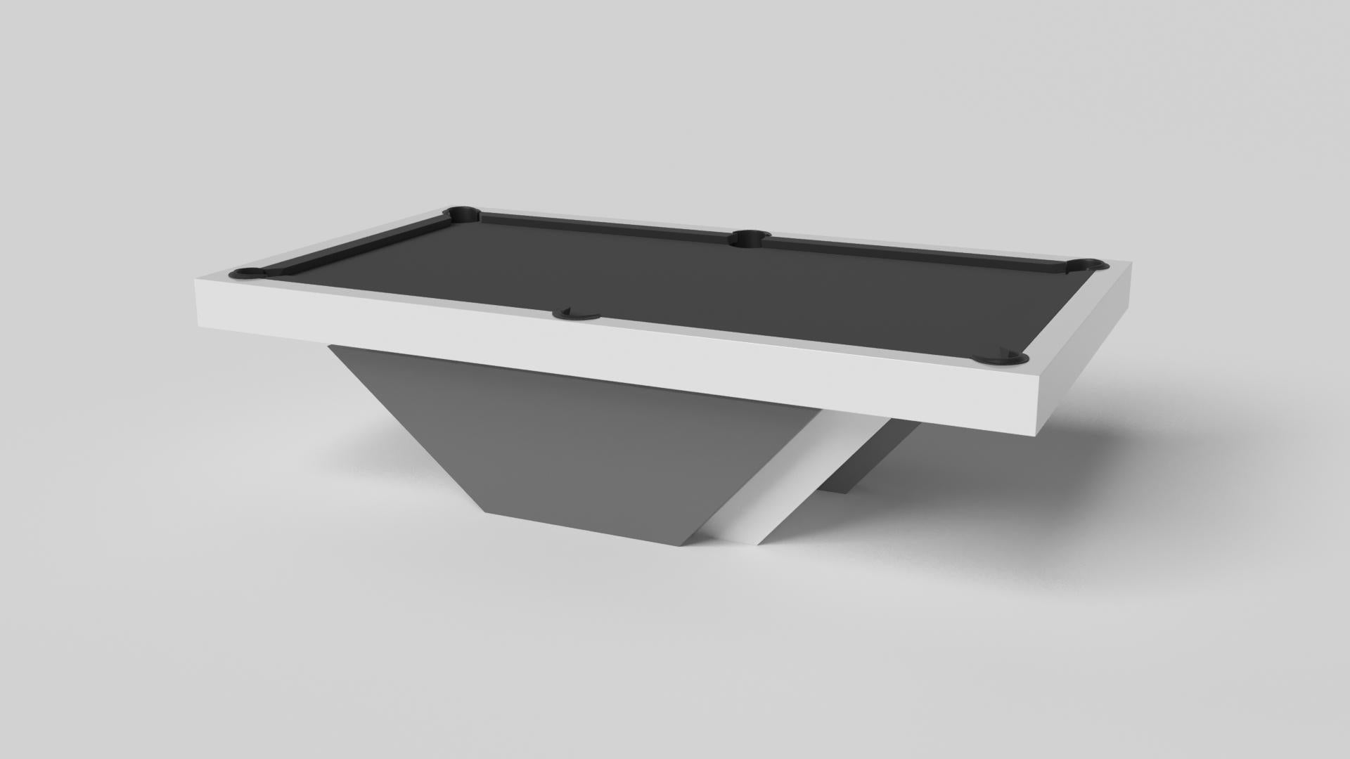 Handcrafted with clean lines, sharp angles, and a pyramid base, the Vogue pool table in chrome with black strikes the perfect balance between sport-inspired style and contemporary design. Timeless in its appeal and revered for its practicality and