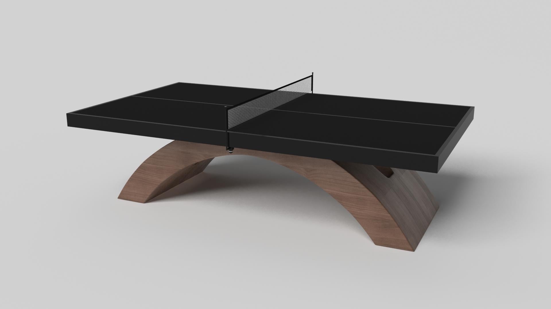 An open, arched base balances beautifully against the hard edges of the rectangular surface top, making the Zenith table tennis table in black with red a striking juxtaposition of modern, geometric forms. Minimalist in its appeal yet luxurious in