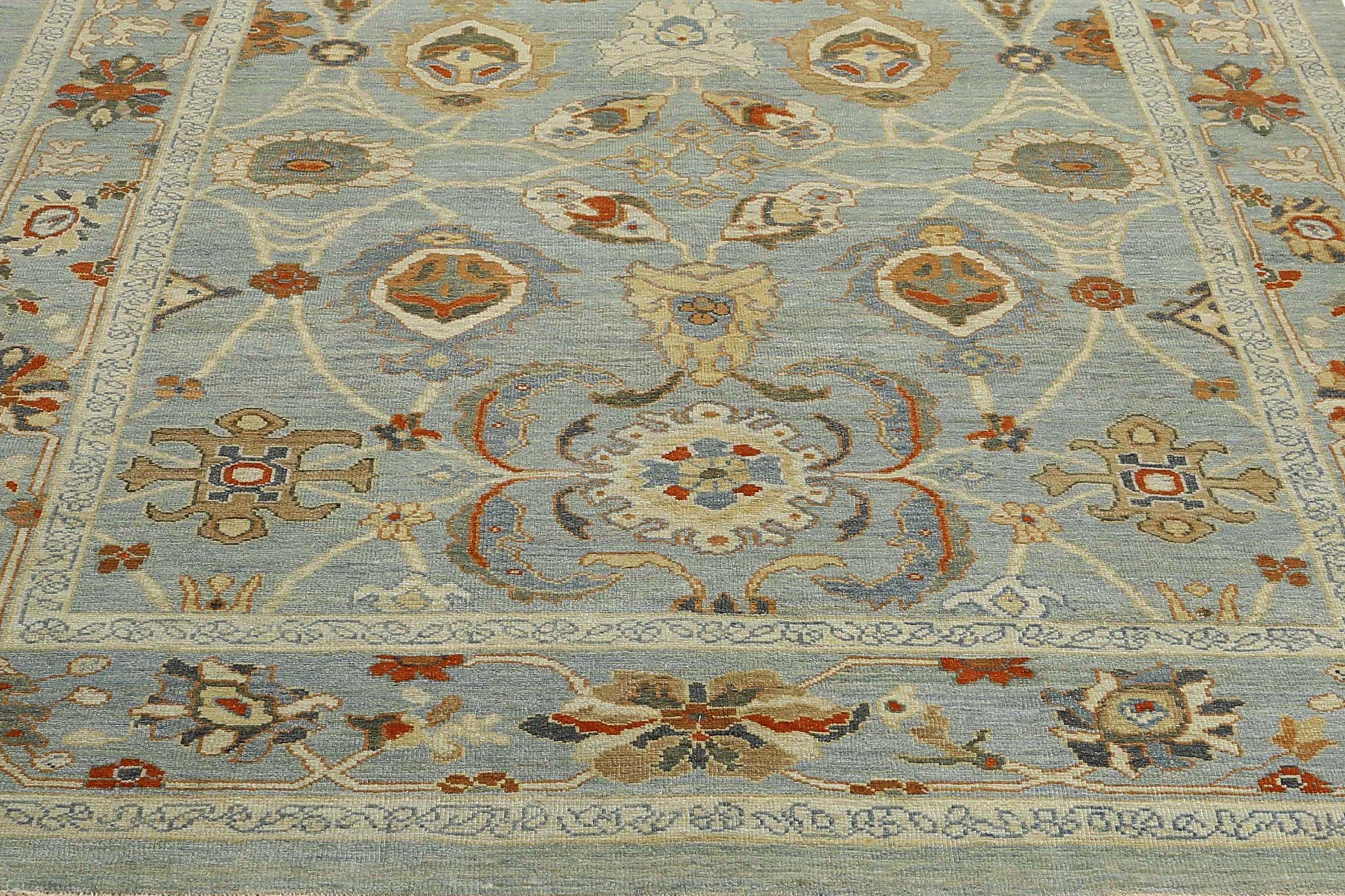 Elevate Your Space with a Beautiful Handmade Turkish Sultanabad Rug, Light Blue For Sale 3
