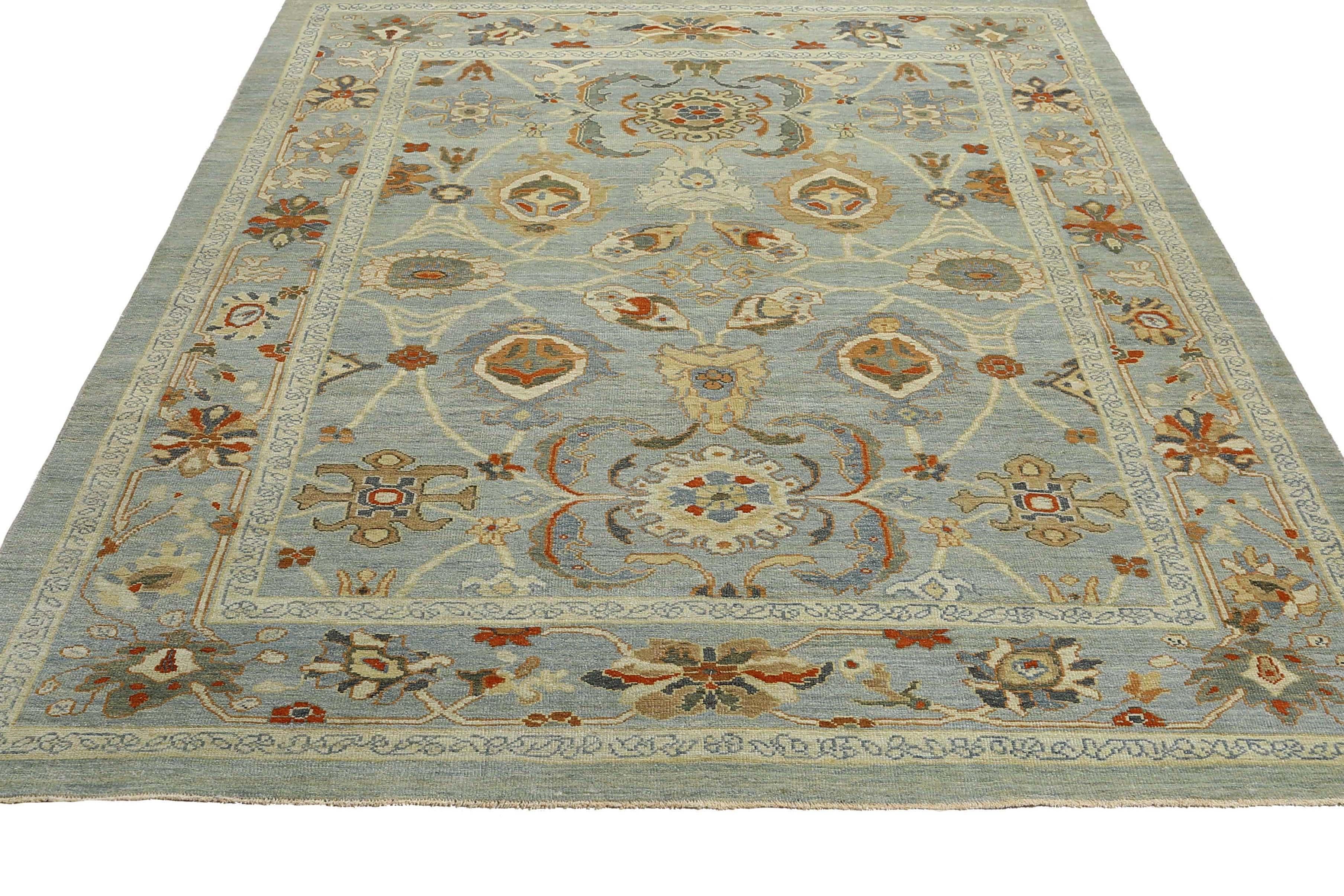 Elevate Your Space with a Beautiful Handmade Turkish Sultanabad Rug, Light Blue For Sale 4