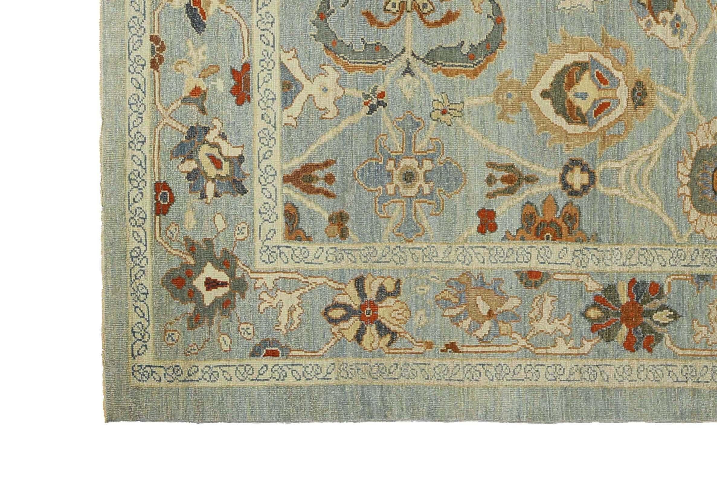 Elevate Your Space with a Beautiful Handmade Turkish Sultanabad Rug, Light Blue For Sale 5