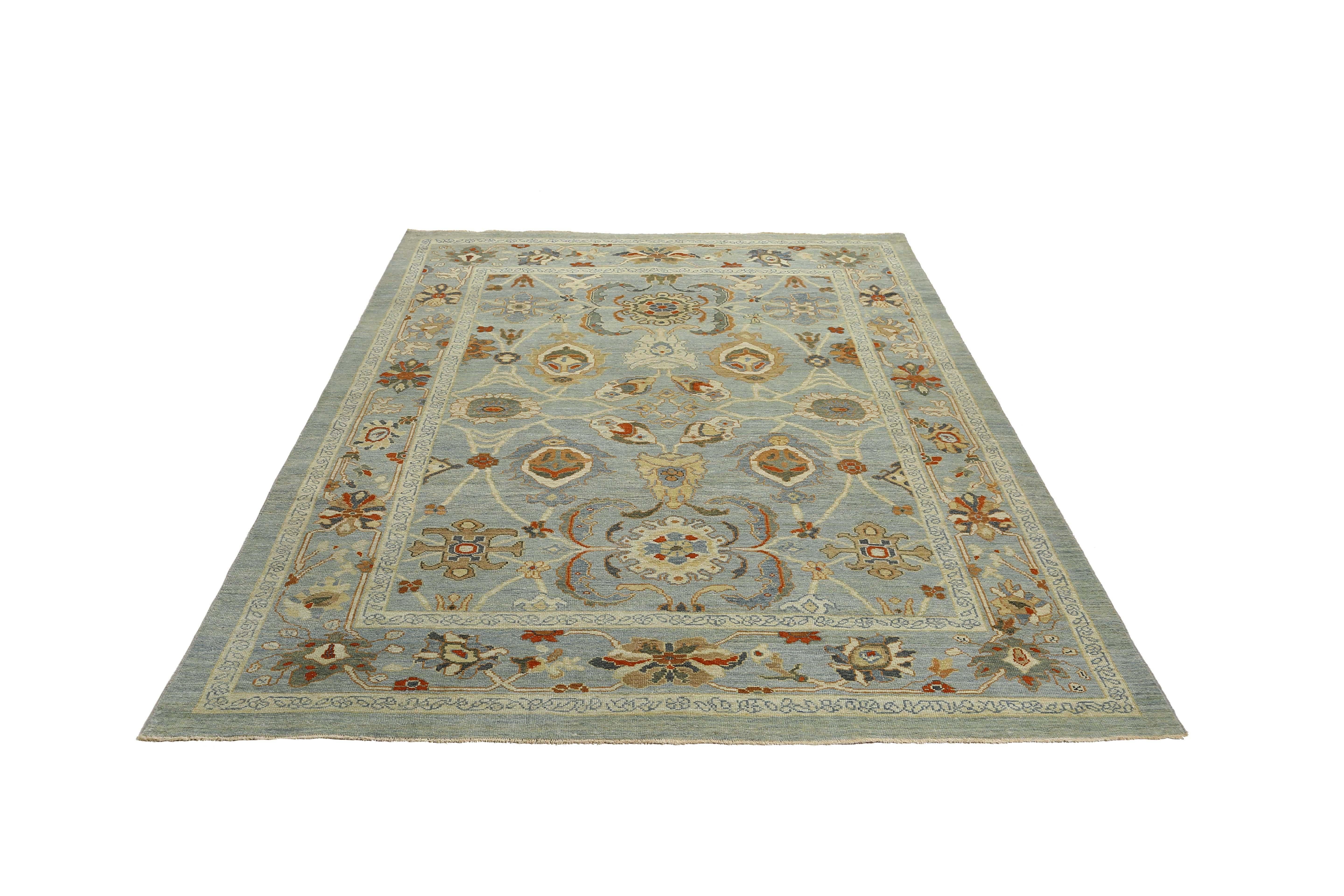 Elevate Your Space with a Beautiful Handmade Turkish Sultanabad Rug, Light Blue In New Condition For Sale In Dallas, TX