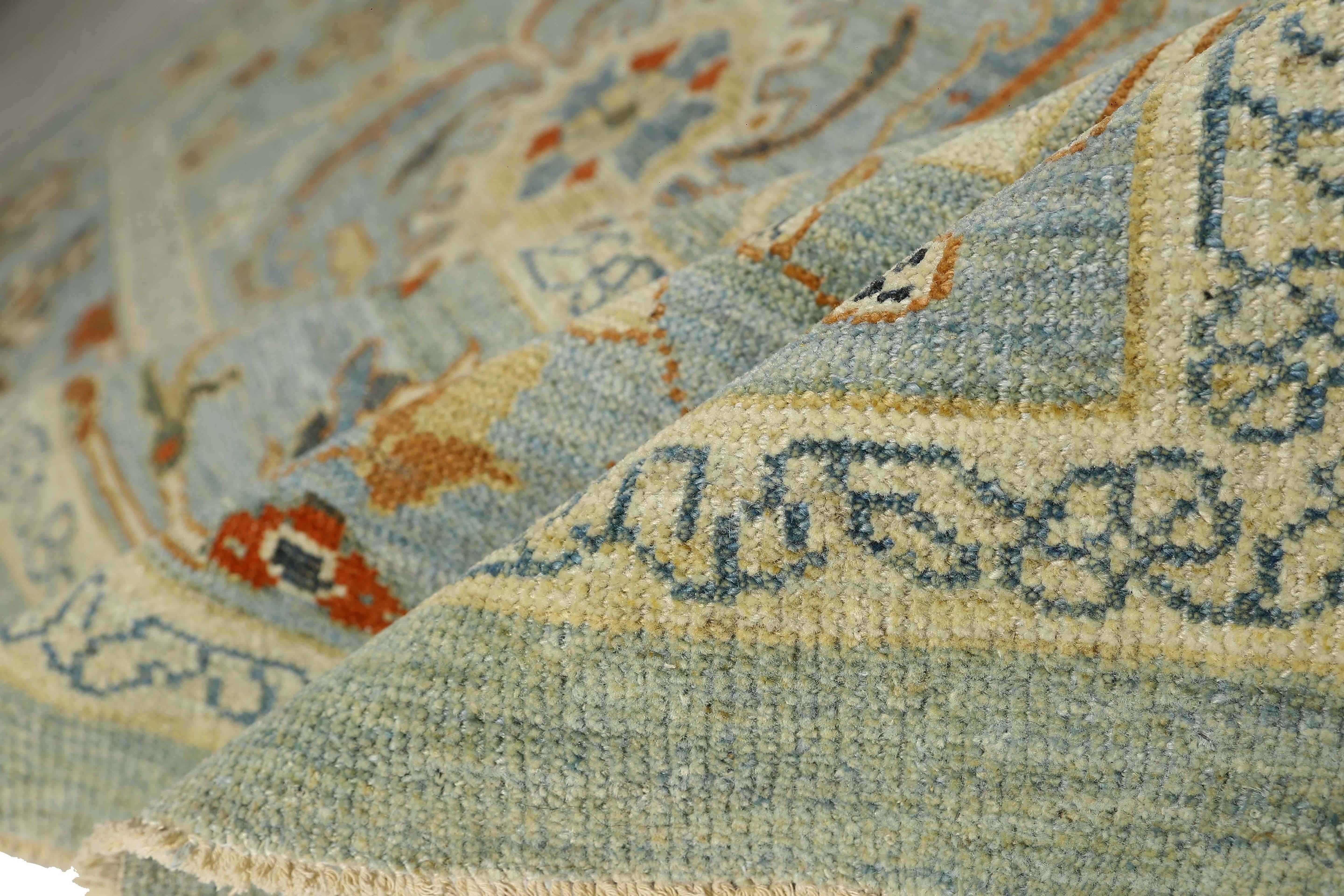 Wool Elevate Your Space with a Beautiful Handmade Turkish Sultanabad Rug, Light Blue For Sale