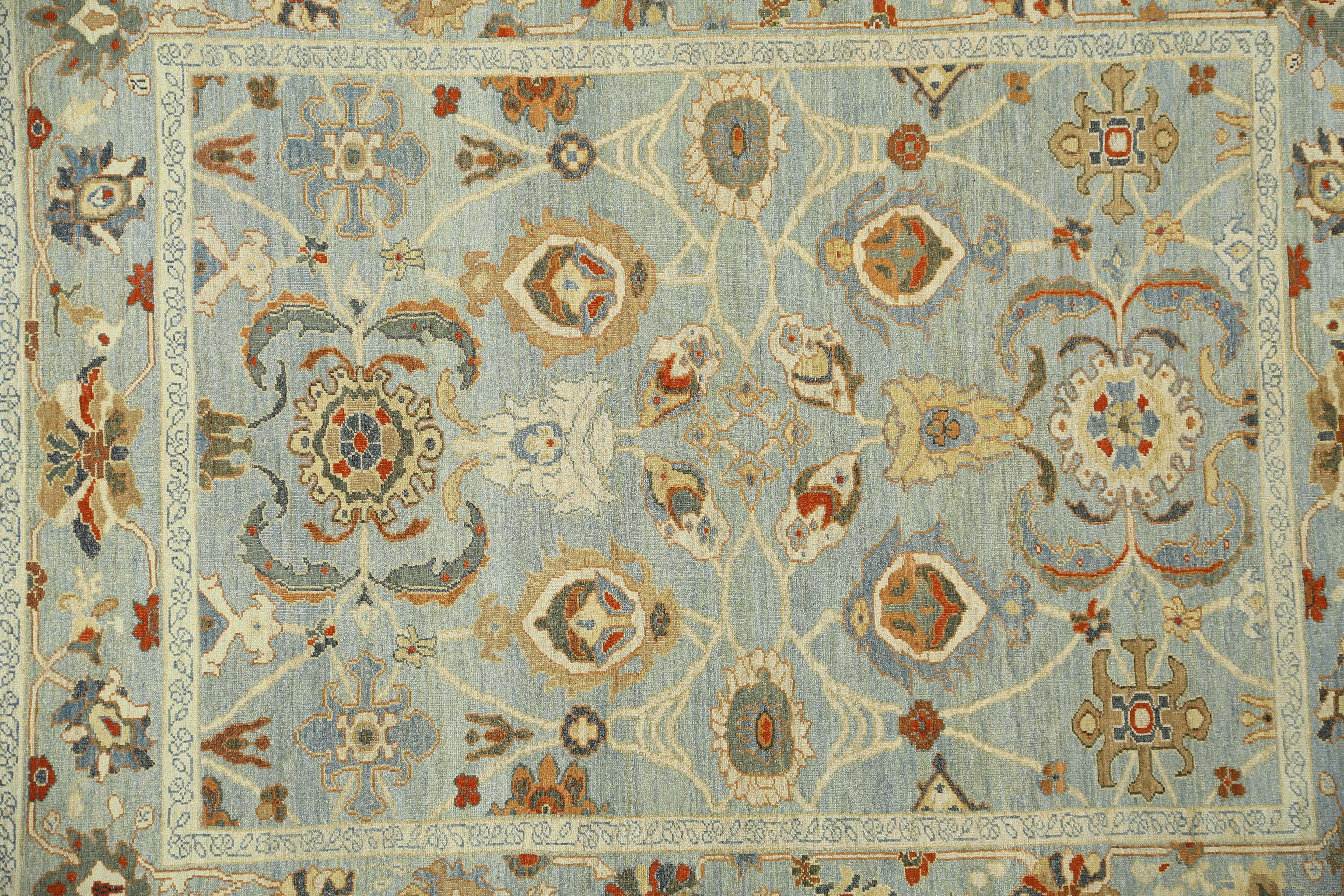 Elevate Your Space with a Beautiful Handmade Turkish Sultanabad Rug, Light Blue For Sale 1