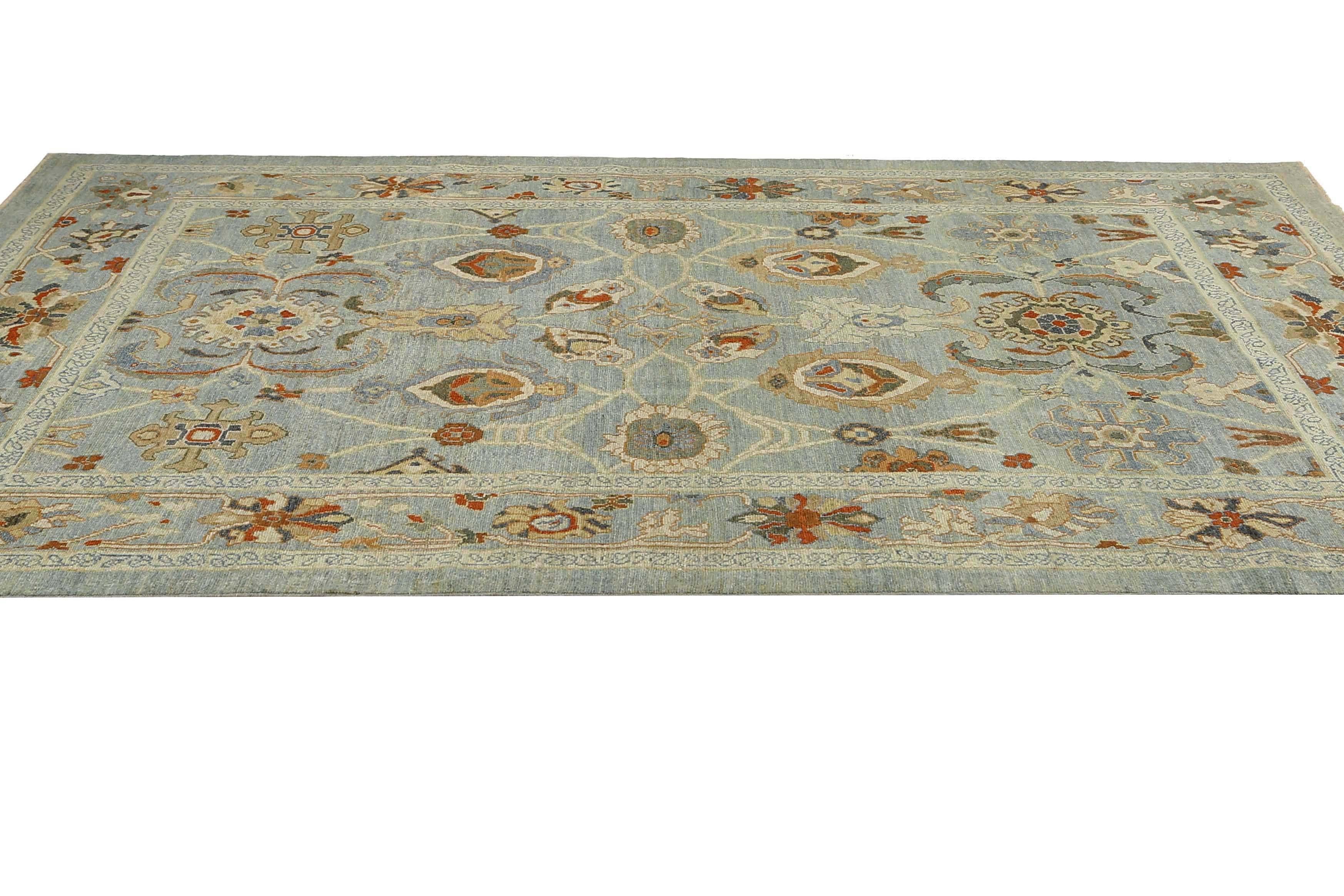 Elevate Your Space with a Beautiful Handmade Turkish Sultanabad Rug, Light Blue For Sale 2