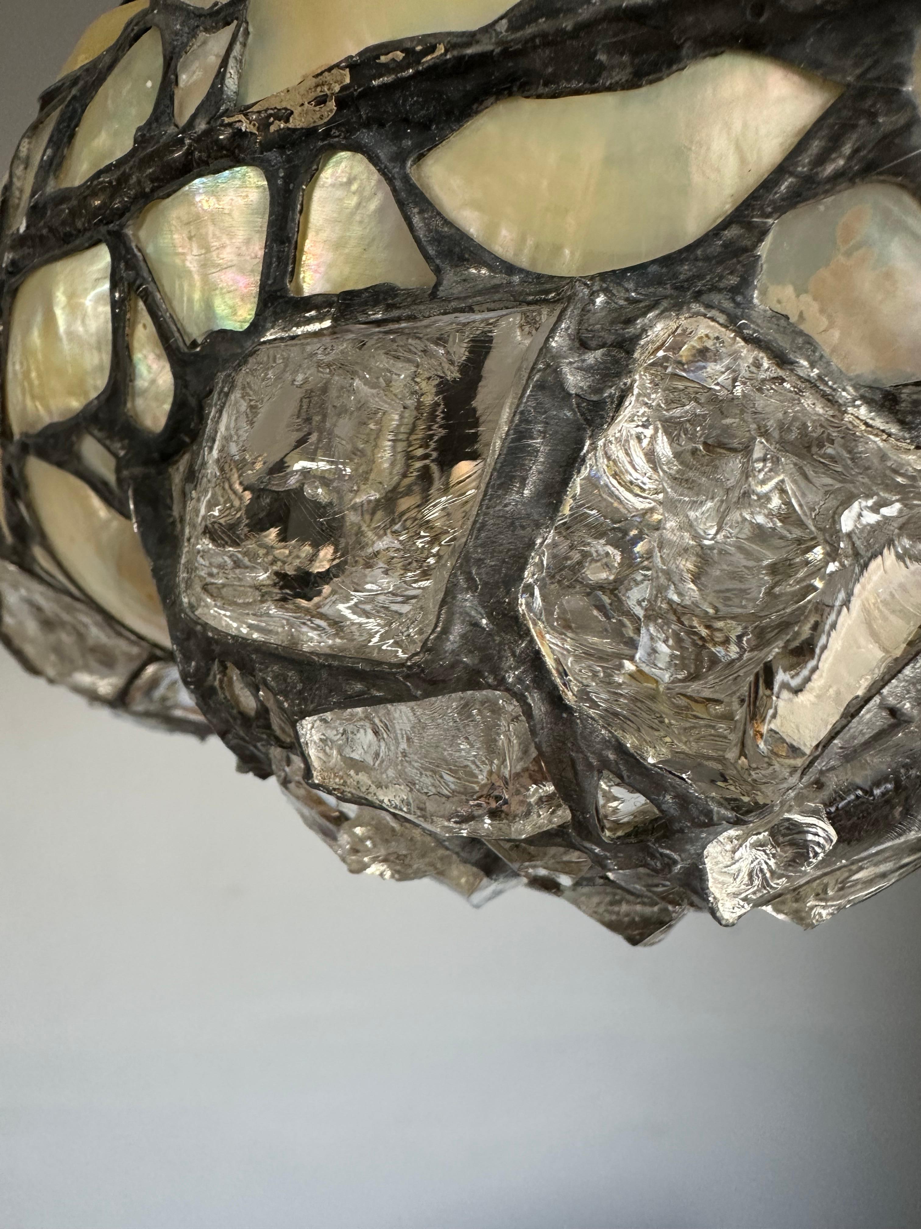 Elevate Your Space with a Large 19.7Ø Antique Chunky Stained Glass Pendant Light For Sale 3