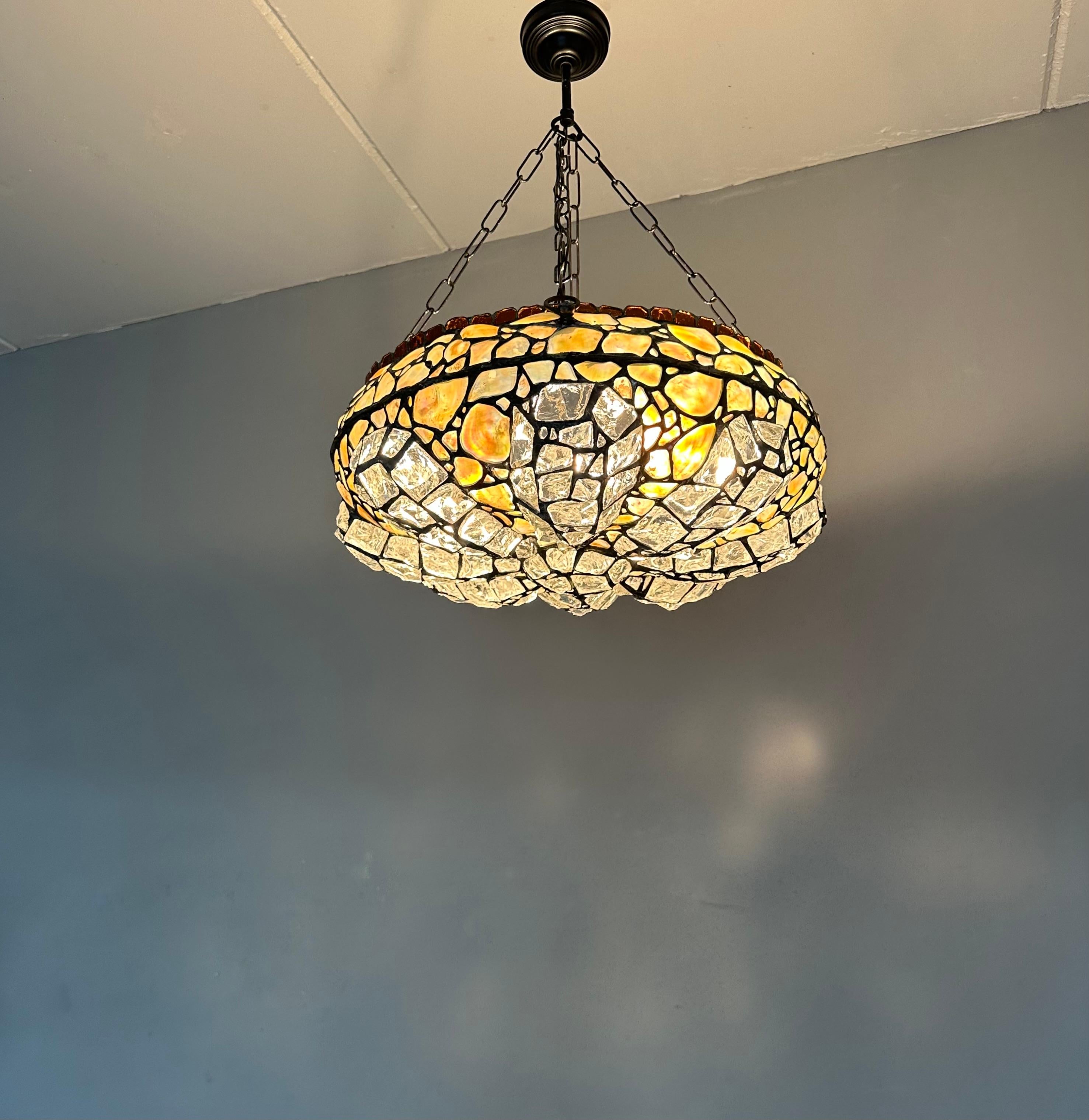 Elevate Your Space with a Large 19.7Ø Antique Chunky Stained Glass Pendant Light For Sale 5