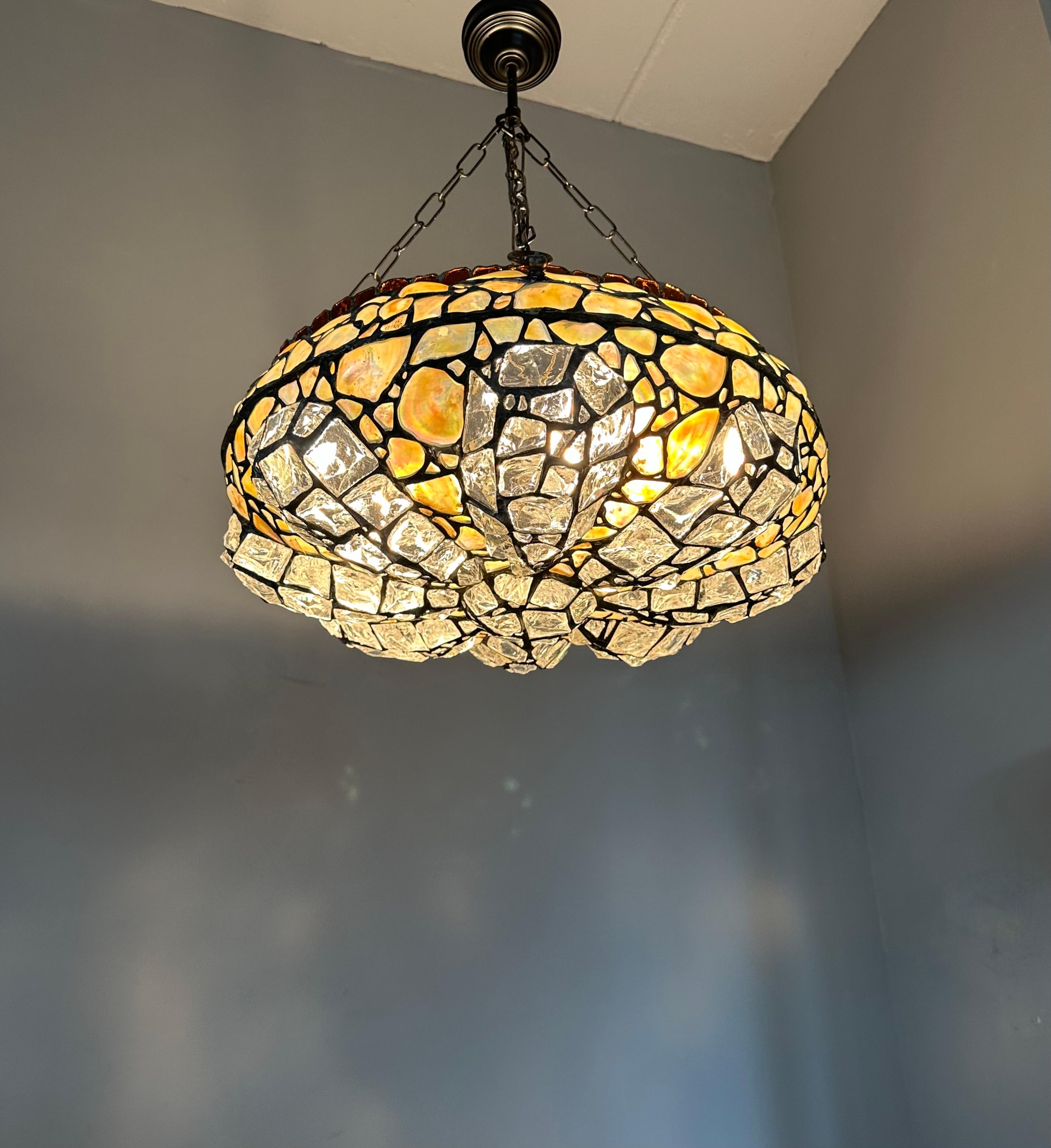 Elevate Your Space with a Large 19.7Ø Antique Chunky Stained Glass Pendant Light For Sale 6