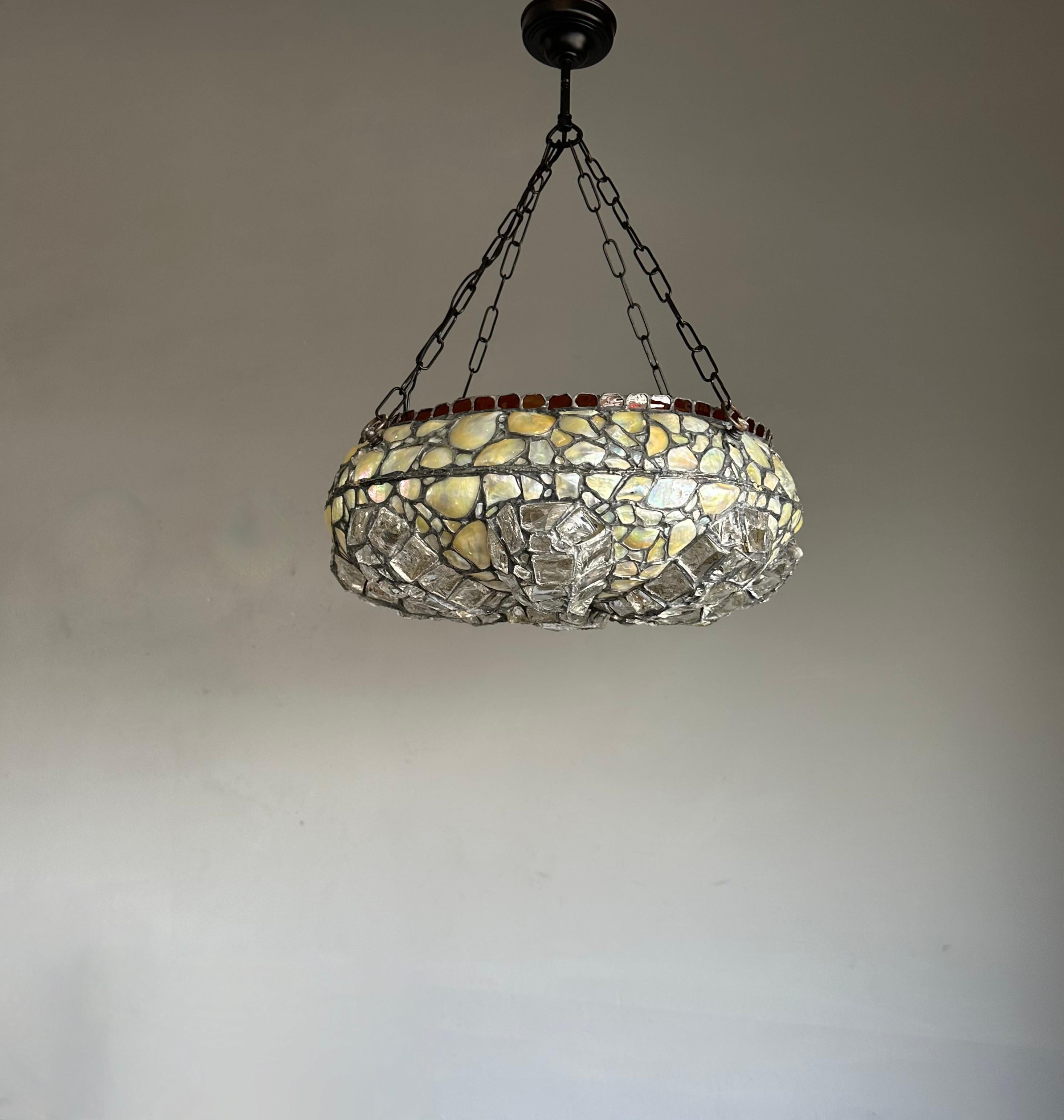 Elevate Your Space with a Large 19.7Ø Antique Chunky Stained Glass Pendant Light For Sale 7