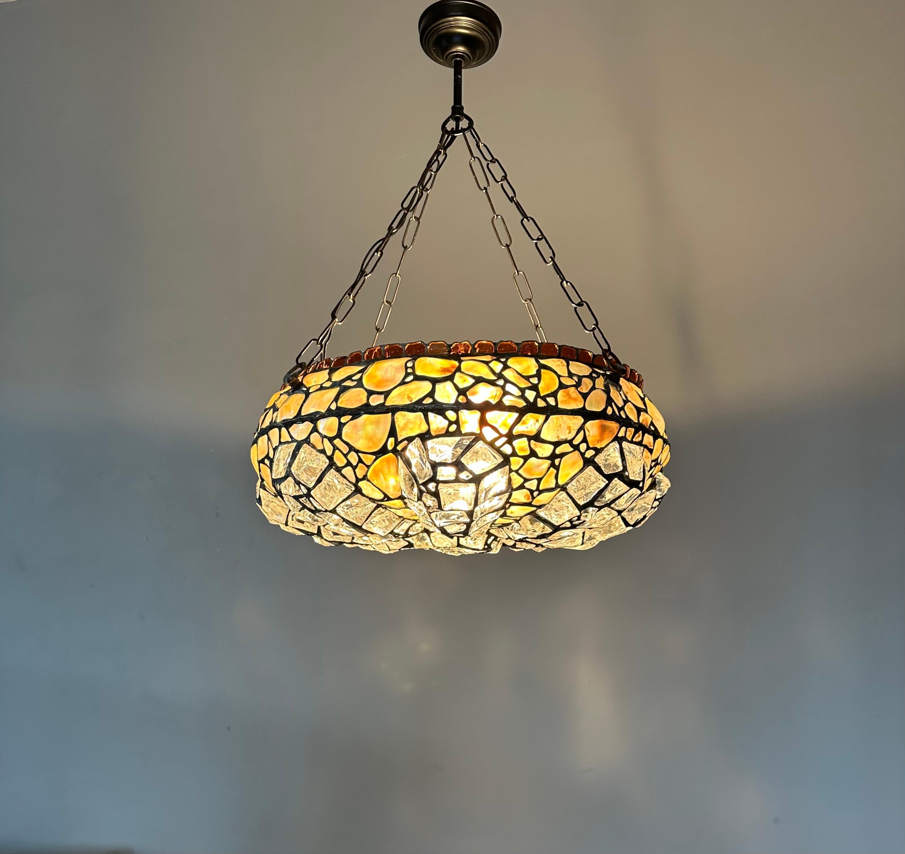 Elevate Your Space with a Large 19.7Ø Antique Chunky Stained Glass Pendant Light For Sale 8