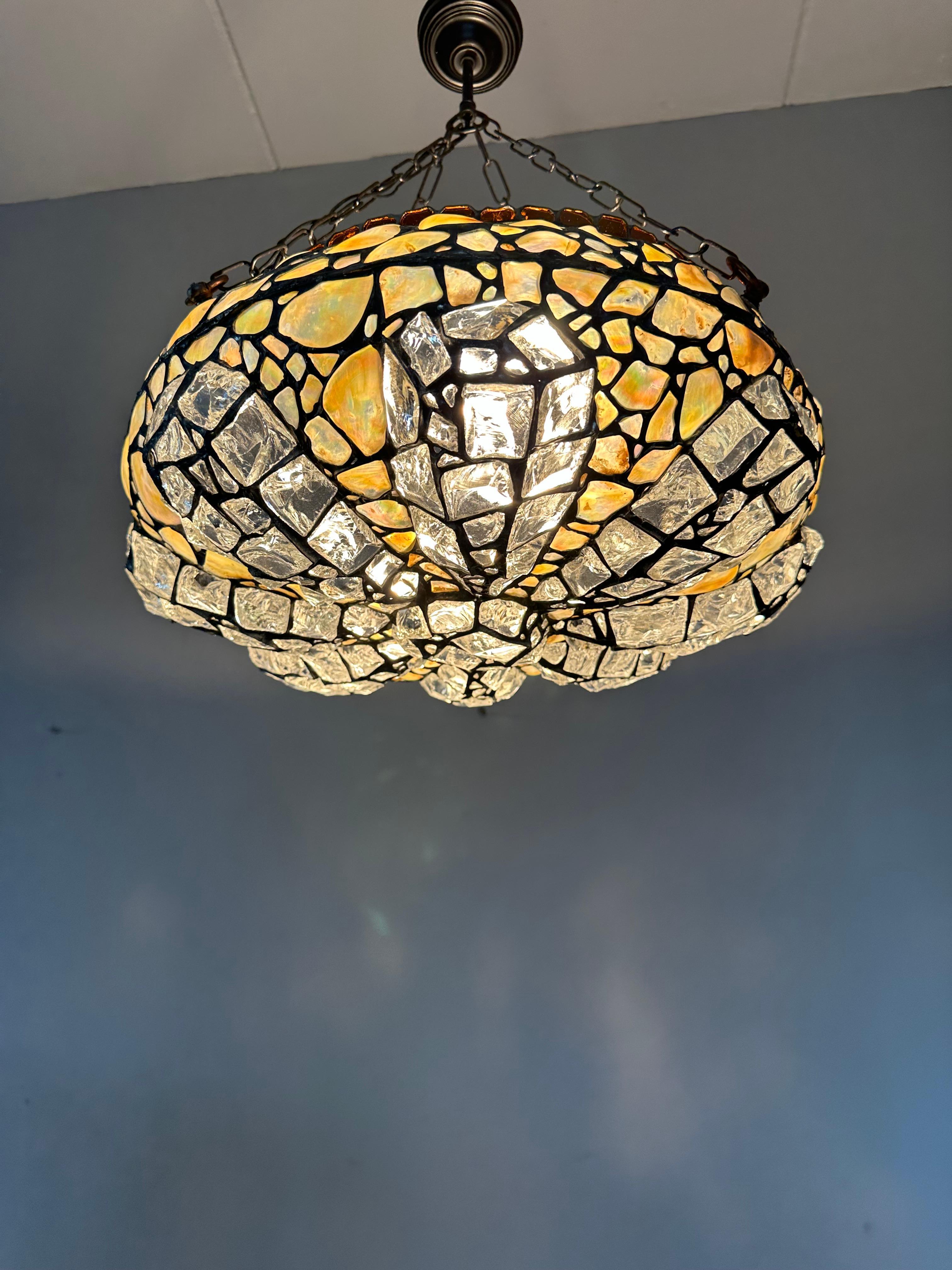 Elevate Your Space with a Large 19.7Ø Antique Chunky Stained Glass Pendant Light For Sale 9