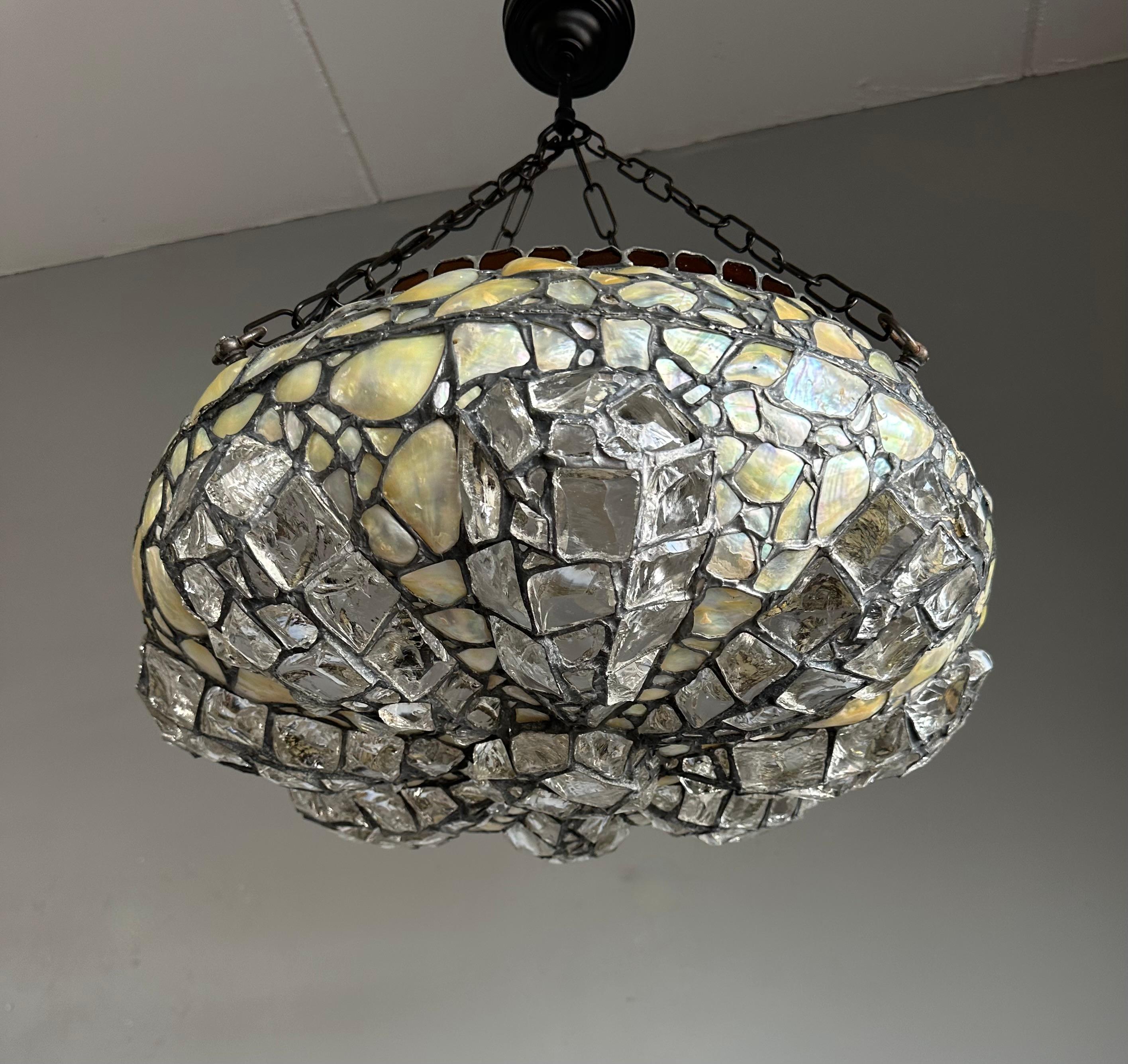 Elevate Your Space with a Large 19.7Ø Antique Chunky Stained Glass Pendant Light For Sale 10